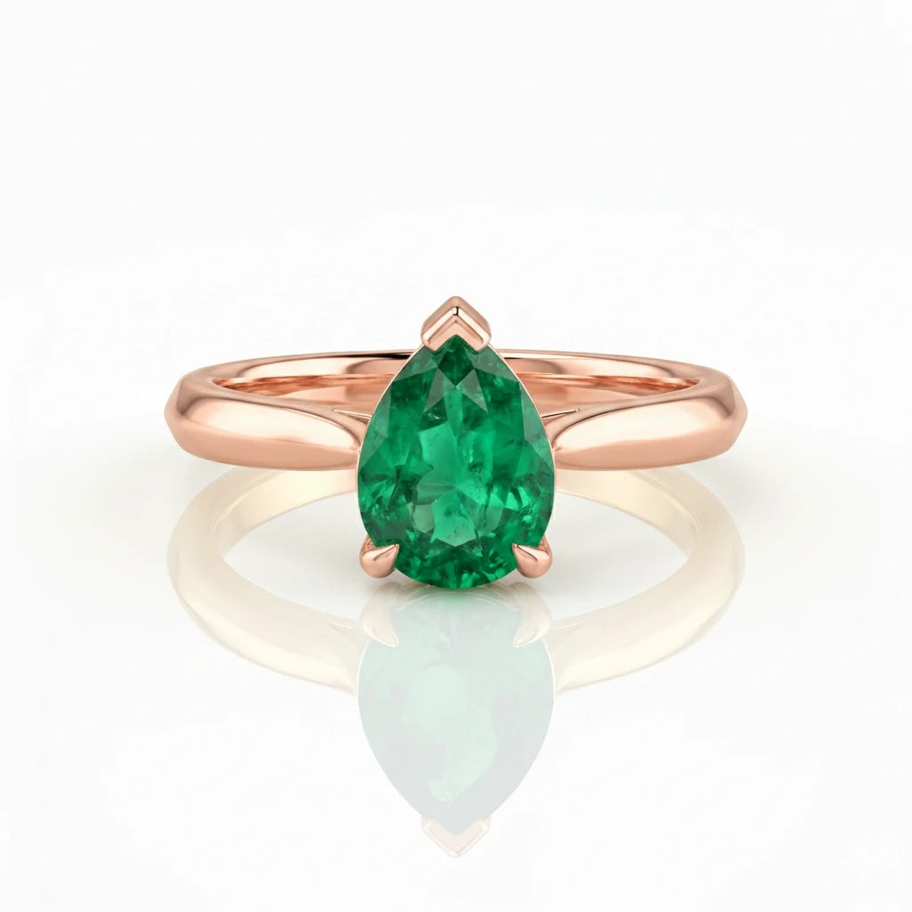 1.30ct Pear Cut Zambian Emerald Solitaire Setting Engagement Ring