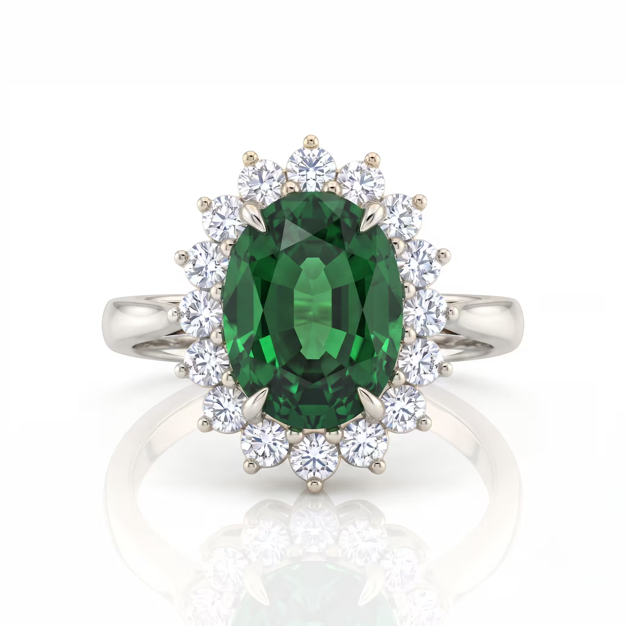 3.47ct Oval Cut Teal Sapphire Engagement Ring - 18K Gold
