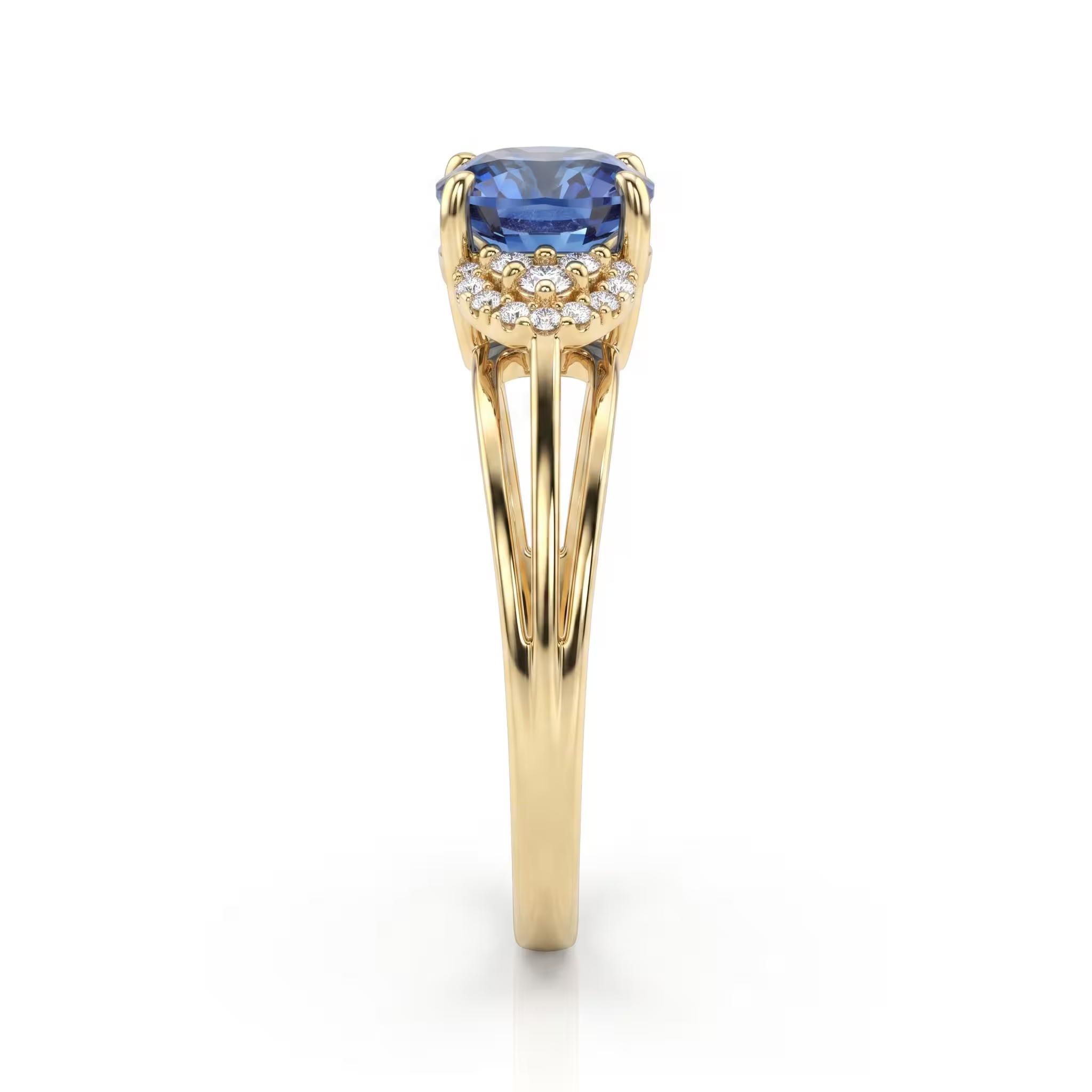 1.55ct Oval Cut Blue Sapphire Split Shank Engagement Ring - 18K Gold Chloe's Jewellers