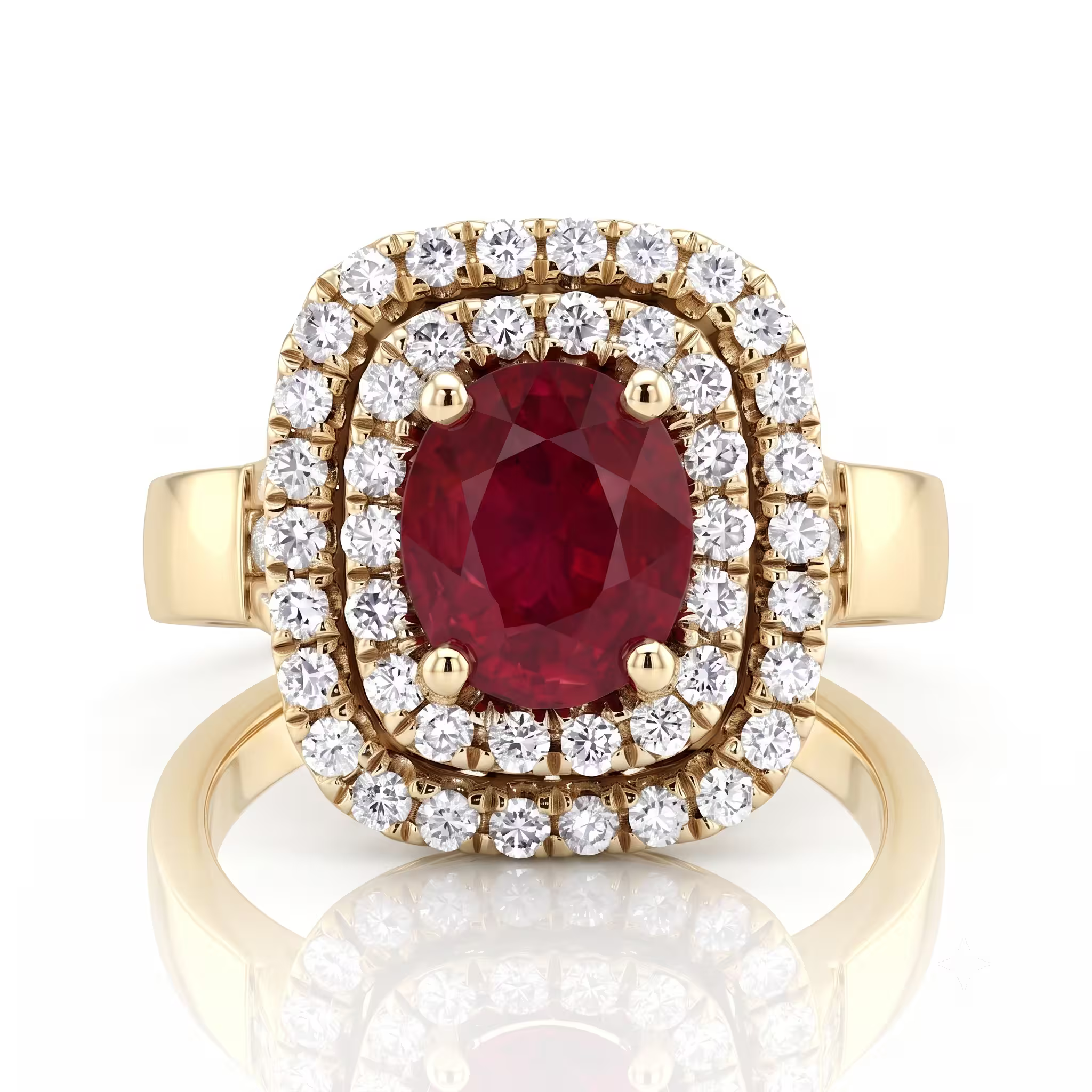 1.40ct Oval Shape African Ruby Double Halo Set Ring Chloe's Jewellers