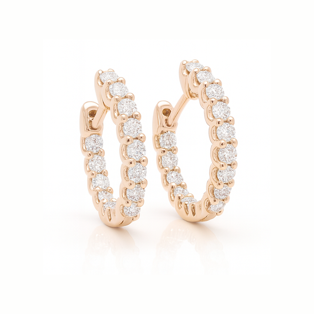 18K White Gold Claw Set In & Out Brilliant Cut Diamond Round Hoop Earrings 0.46CT