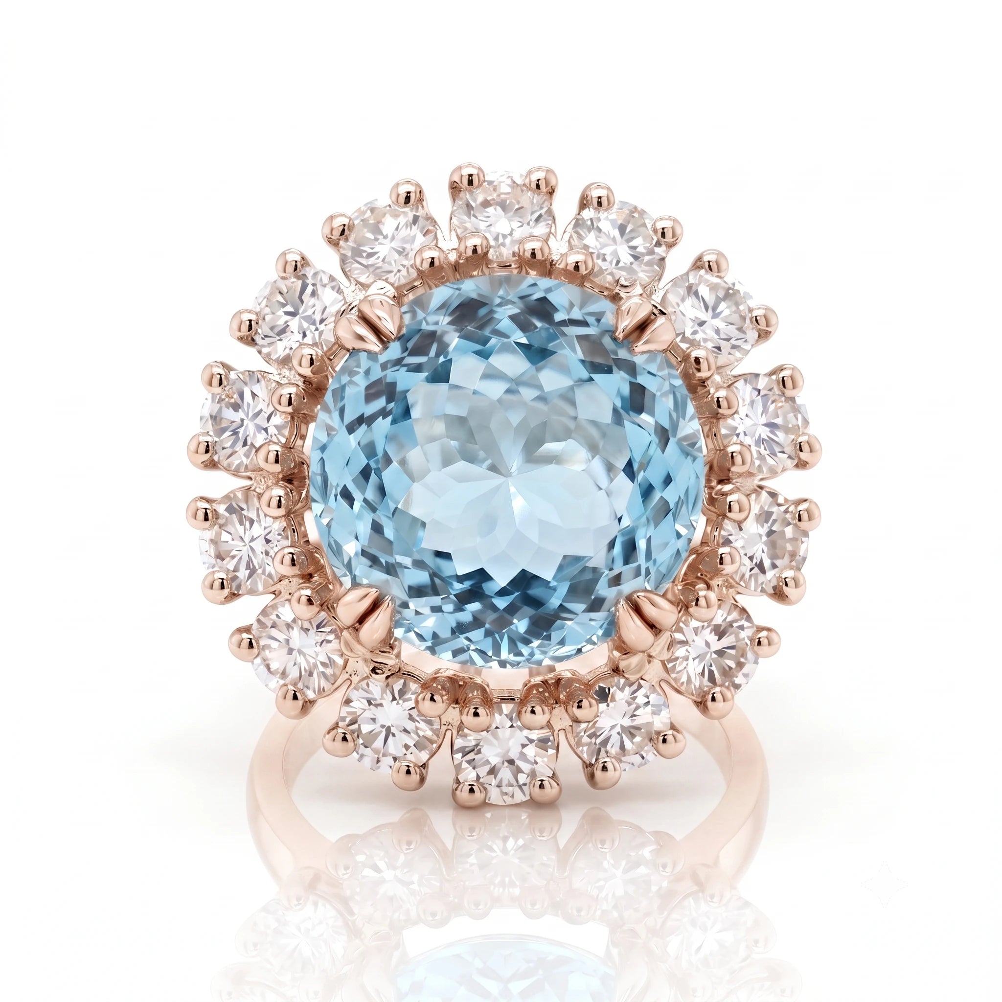 6.5ct Portuguese Round Cut Aquamarine Stone Engagement Ring - Platinum Chloe's Jewellers