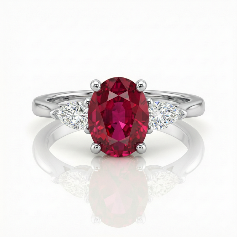 1.55ct Oval Cut Burma Ruby Engagement Ring with Side Diamonds