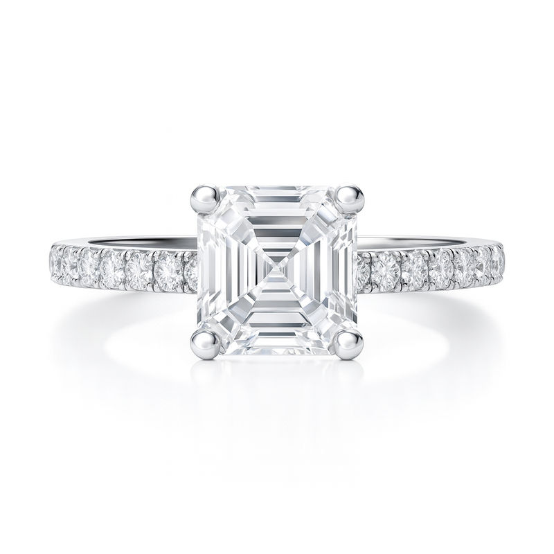 4 Prongs Natural Asscher Cut Shoulder Diamond Setting Engagement Ring