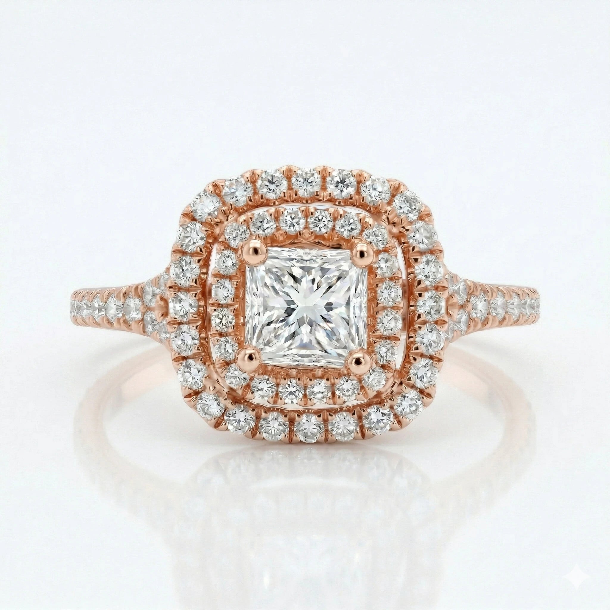 0.57ct GIA Natural Princess Cut Double Halo Set Engagement Ring