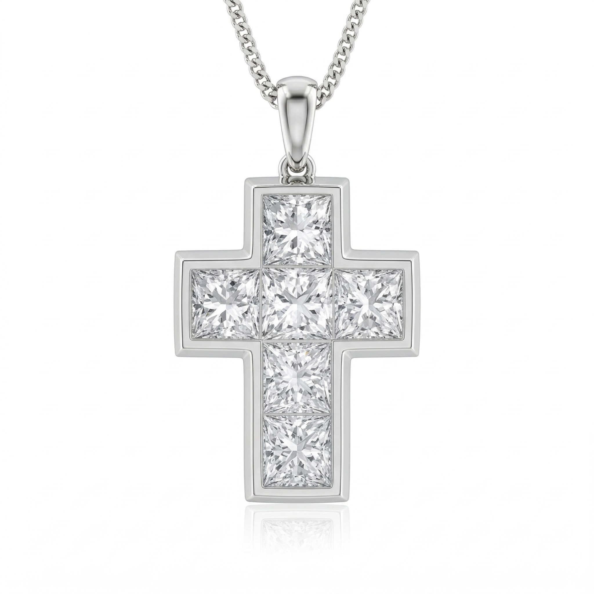 0.72ct Natural Diamond Cross Pendant Necklace in 18K White Gold
