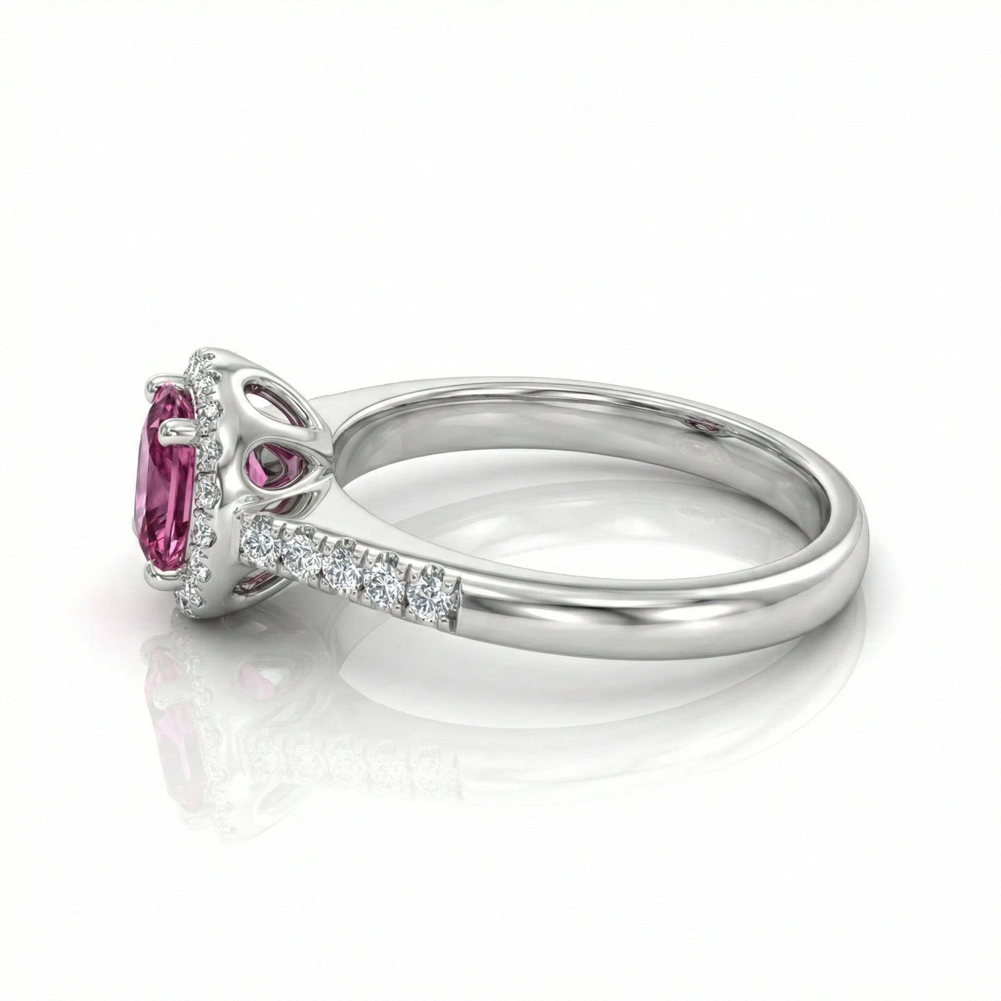 0.66ct Round Cut Pink Sapphire Halo Setting Engagement Ring