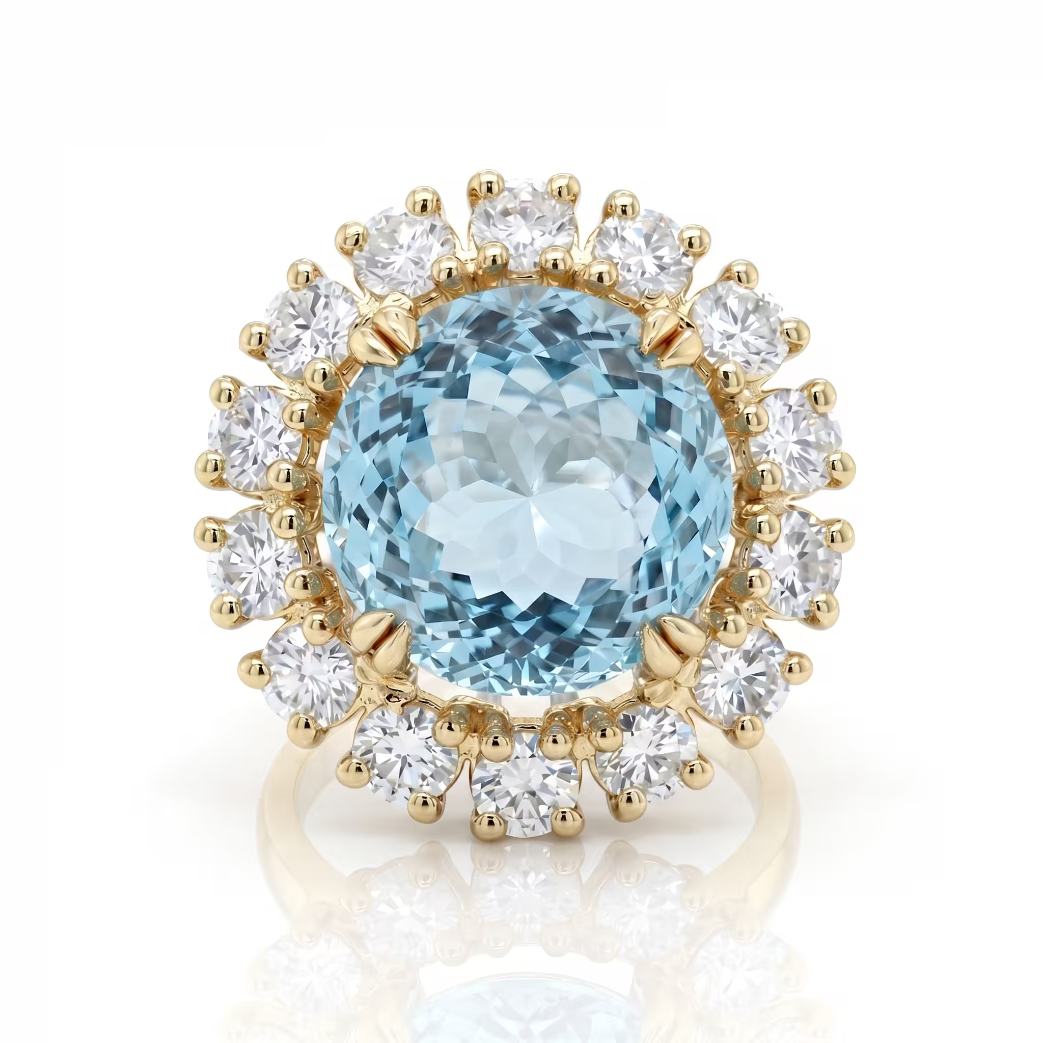 6.5ct Portuguese Round Cut Aquamarine Stone Engagement Ring - Platinum