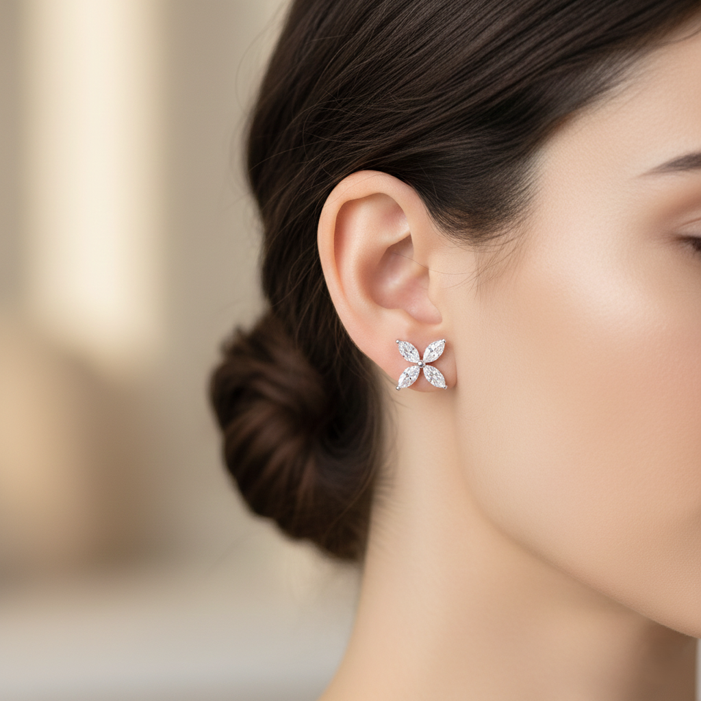 Marquise Diamond Claw Set Stud Earring