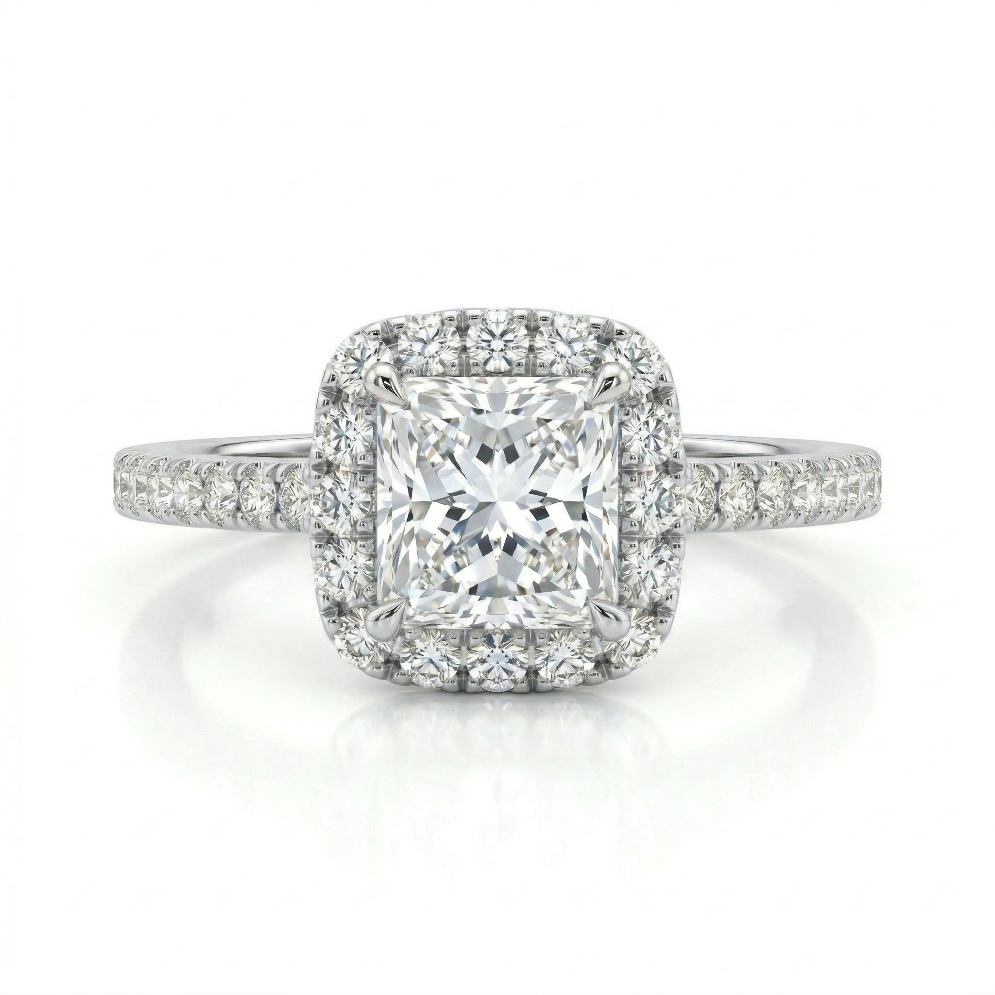 0.73ct GIA Natural Princess Cut Halo Set Engagement Ring