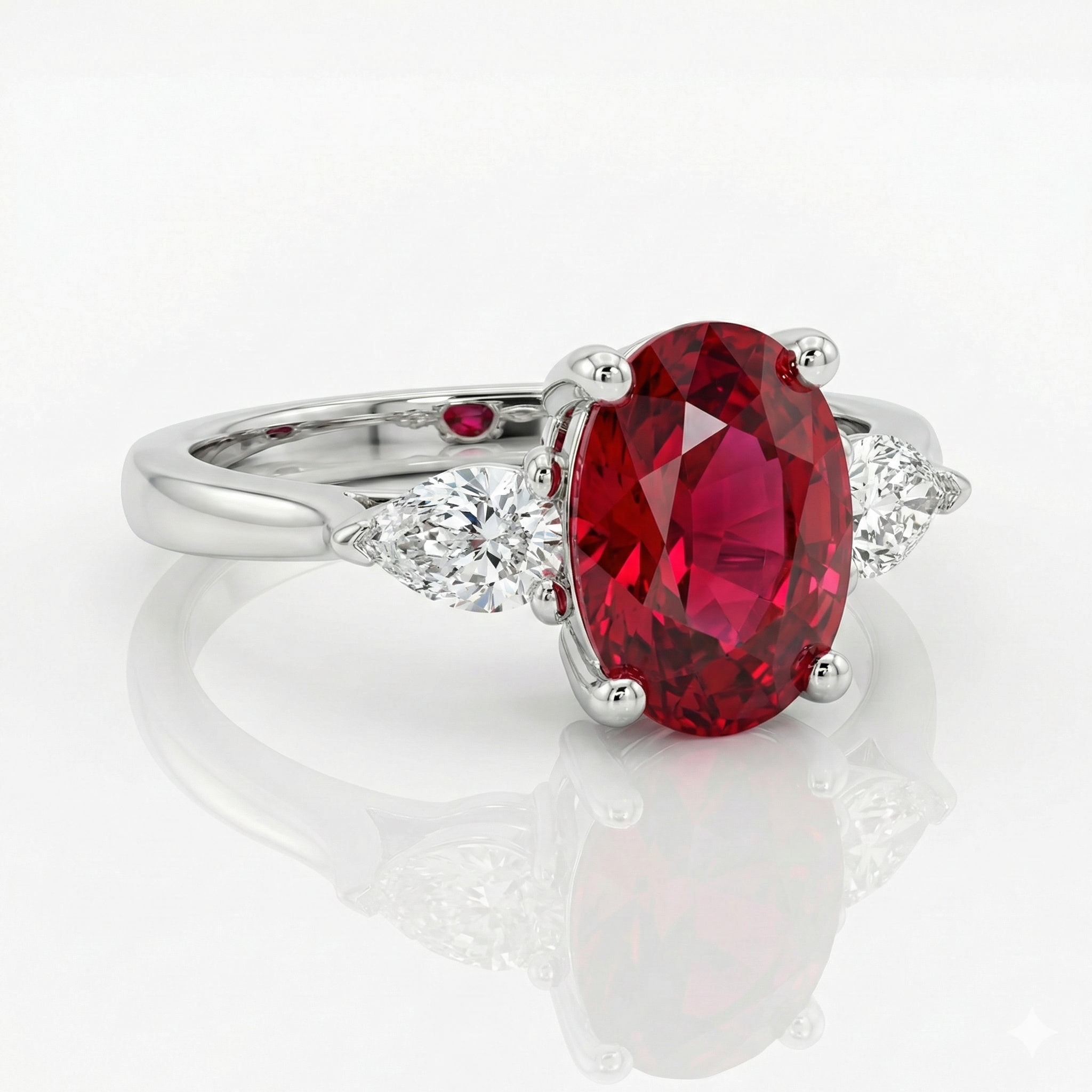 1.55ct Oval Cut Burma Ruby Engagement Ring with Side Diamonds