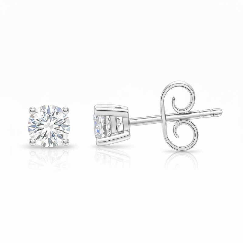 0.56ct Round Cut Natural Diamond Stud Earrings, 18ct White Gold