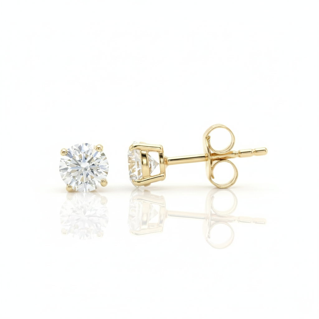 1.10cts Round Cut Lab Diamond Stud Yellow, 18ct Yellow Gold