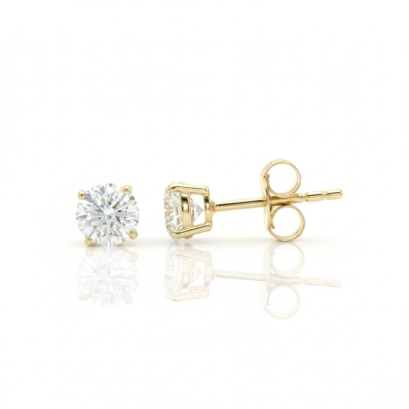 1.10cts Round Cut Lab Diamond Stud Yellow, 18ct Yellow Gold