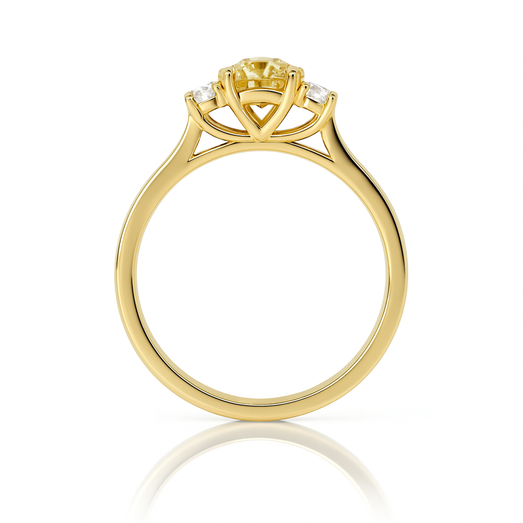 Trilogy Setting Natural Fancy Intense Yellow Oval Diamond Engagement Ring