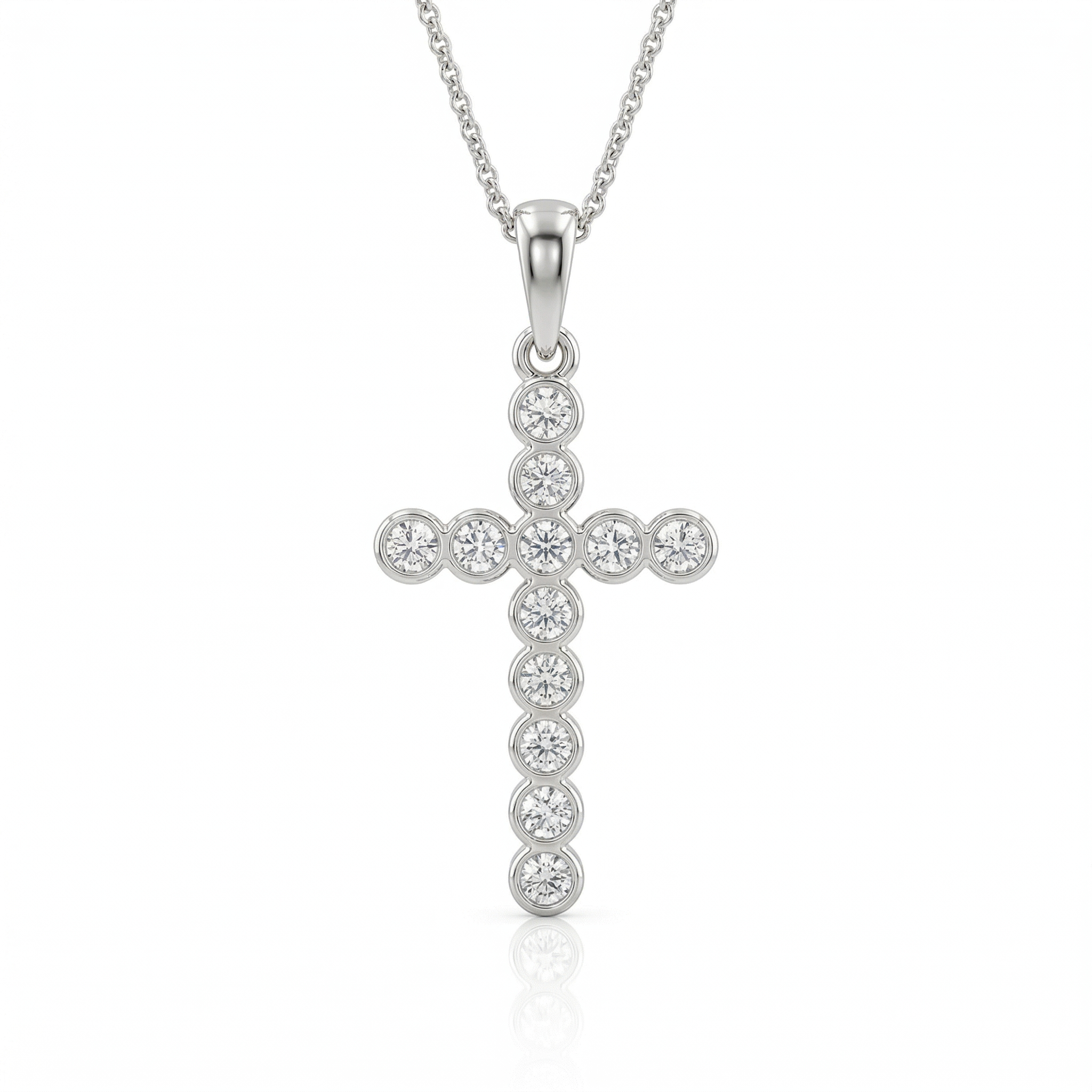 0.12ct Natural Diamond Cross Pendant Necklace in 18K White Gold