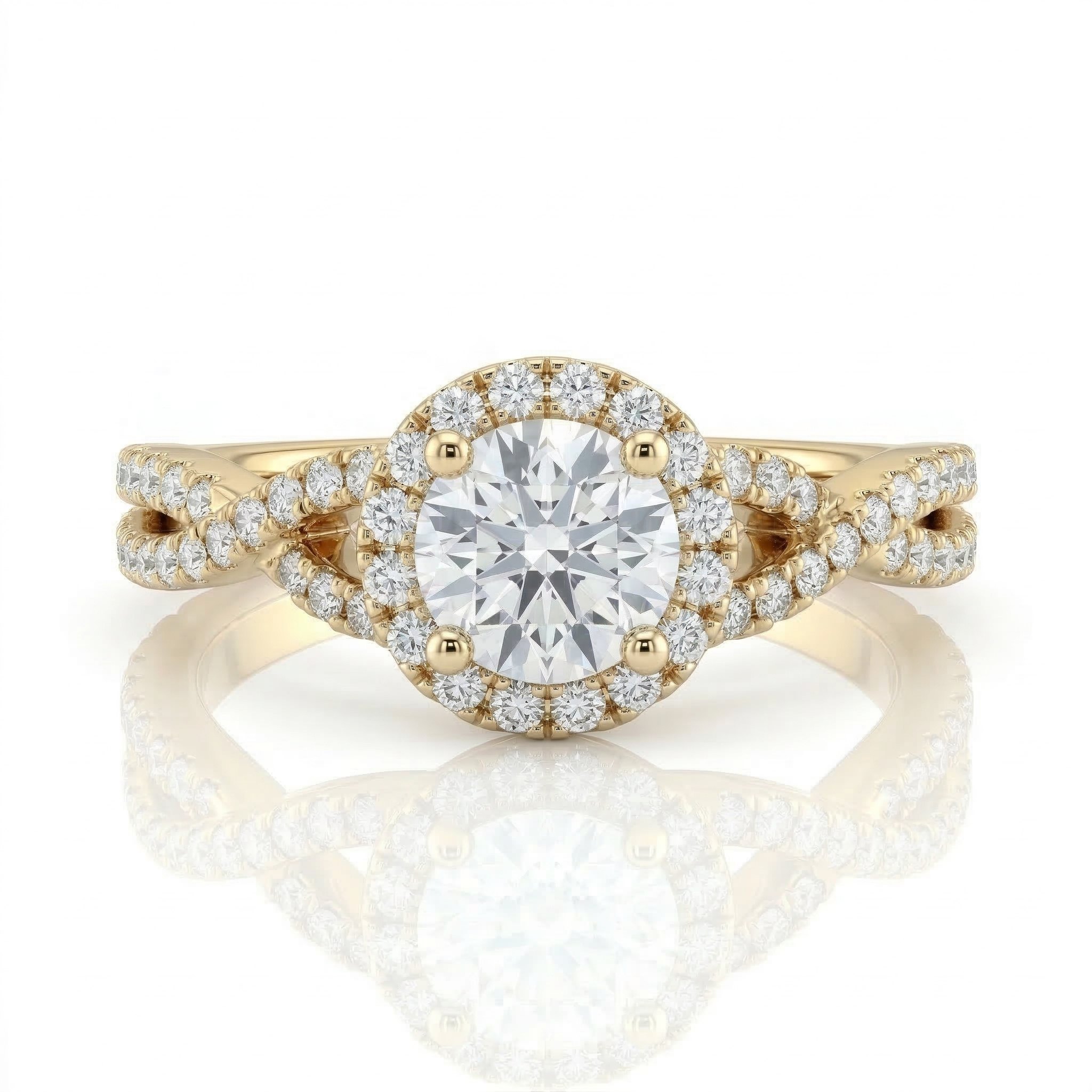 0.46ct Round Cut Natural Diamond Engagement Ring With Split Twisted Band