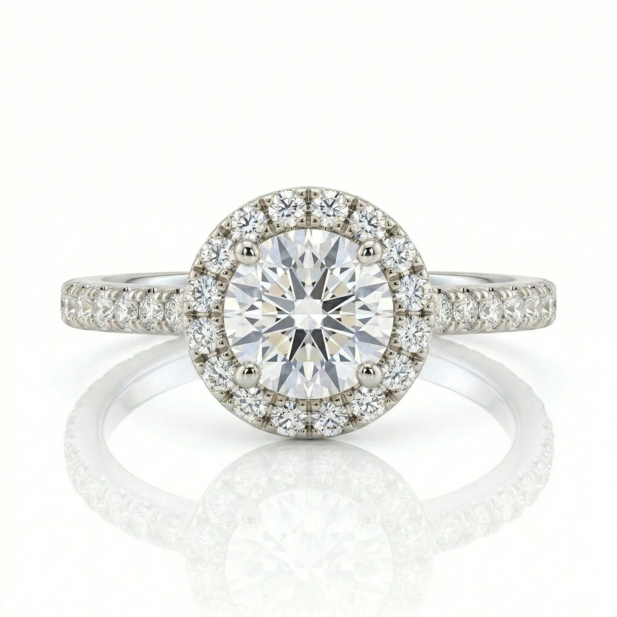 0.41ct Round Cut Natural Diamond Halo Setting Engagement Ring, E / VVS1