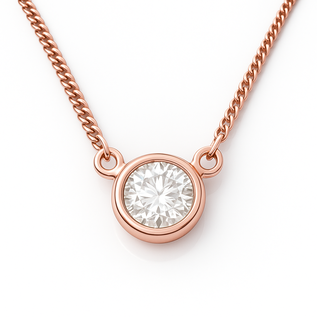 18K White Gold Round cut Natural Diamond Bezel Set Pendant Necklace 0.59CT