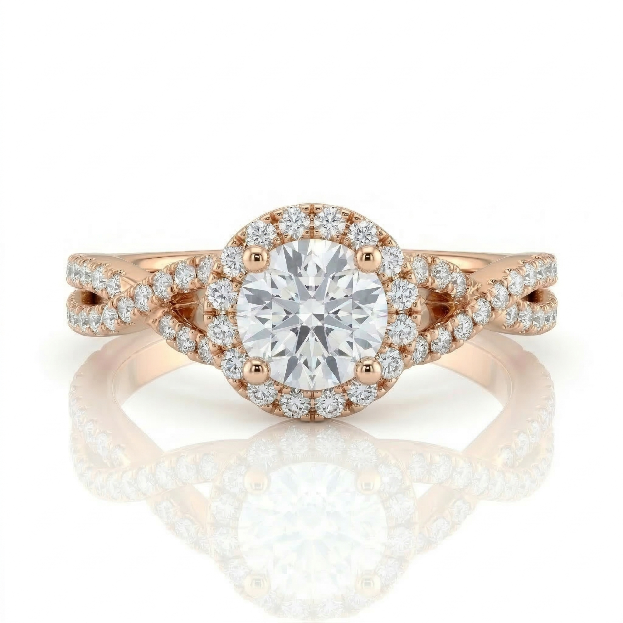 0.46ct Round Cut Natural Diamond Engagement Ring With Split Twisted Band