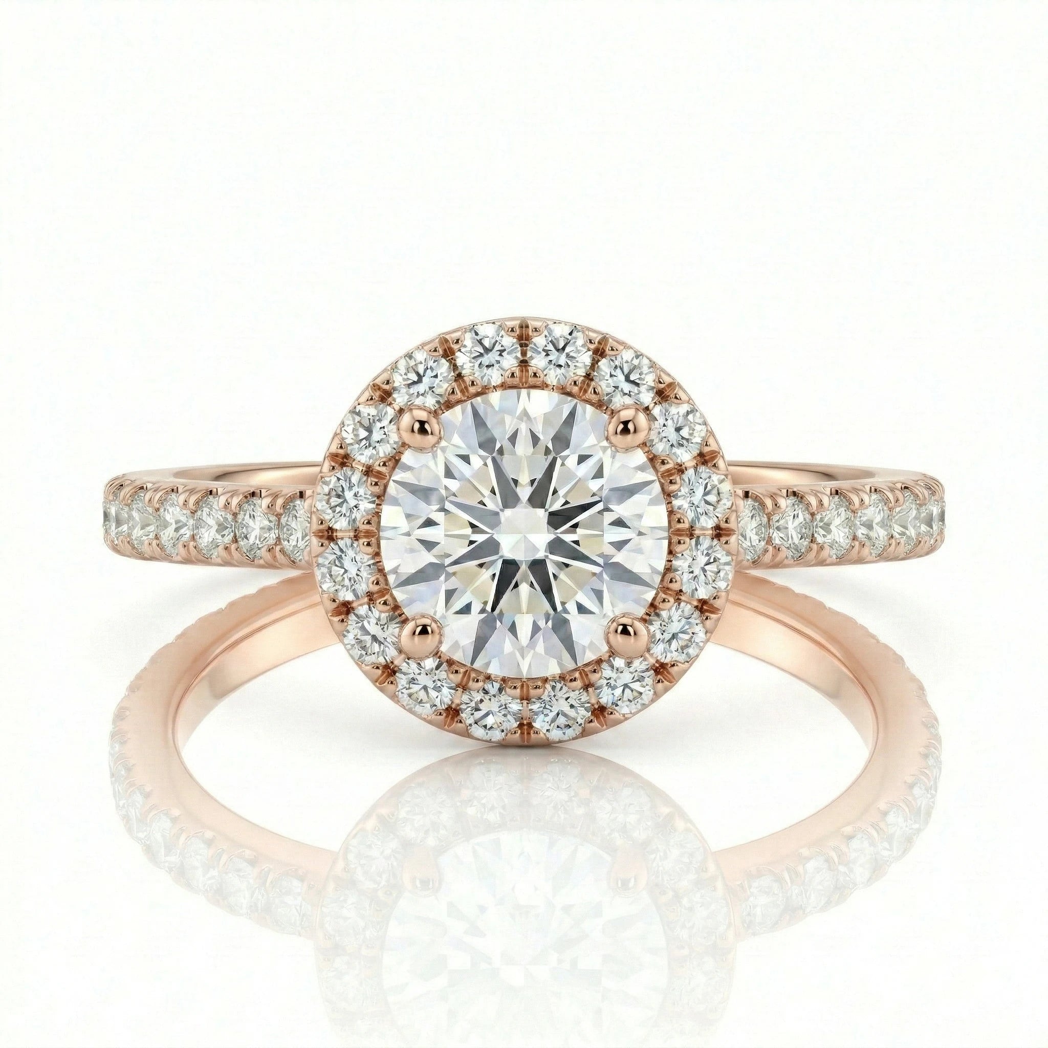 0.41ct Round Cut Natural Diamond Halo Setting Engagement Ring, E / VVS1