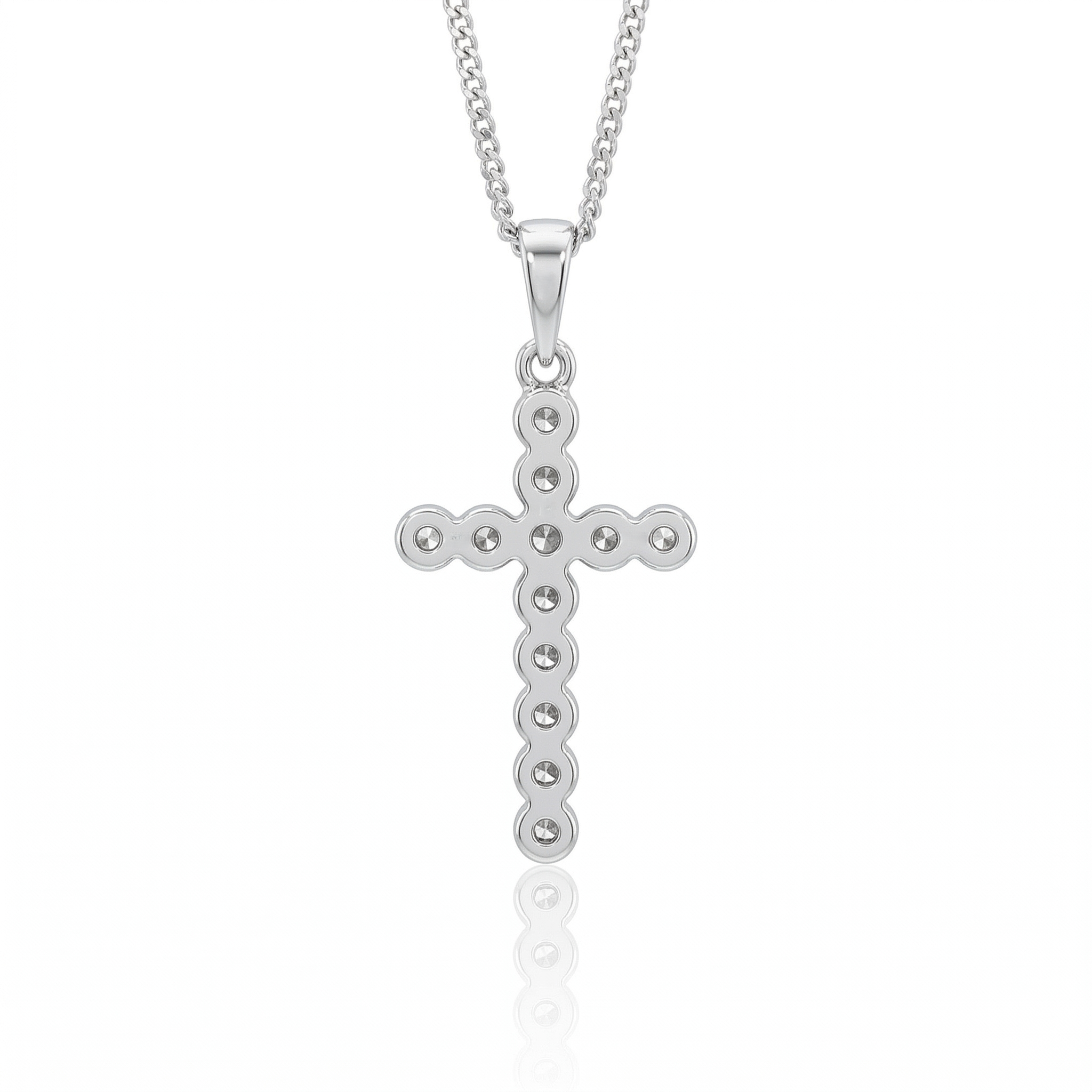 0.12ct Natural Diamond Cross Pendant Necklace in 18K White Gold Chloe's Jewellers
