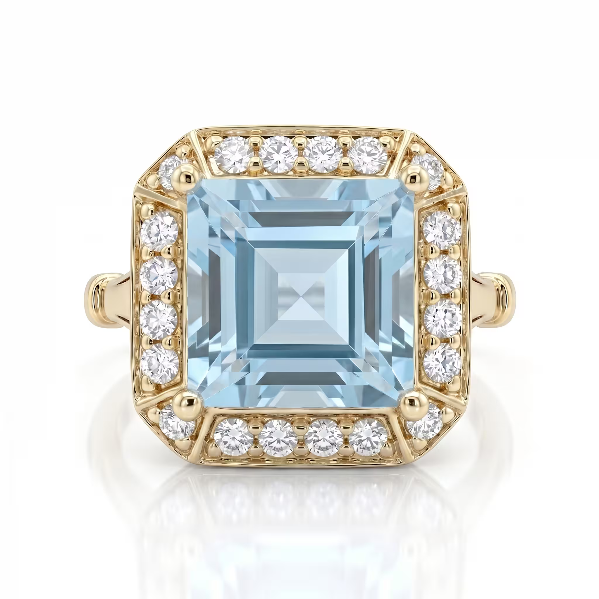 2.50ct Square Cut Aquamarine Stone Engagement Ring - 18K Gold