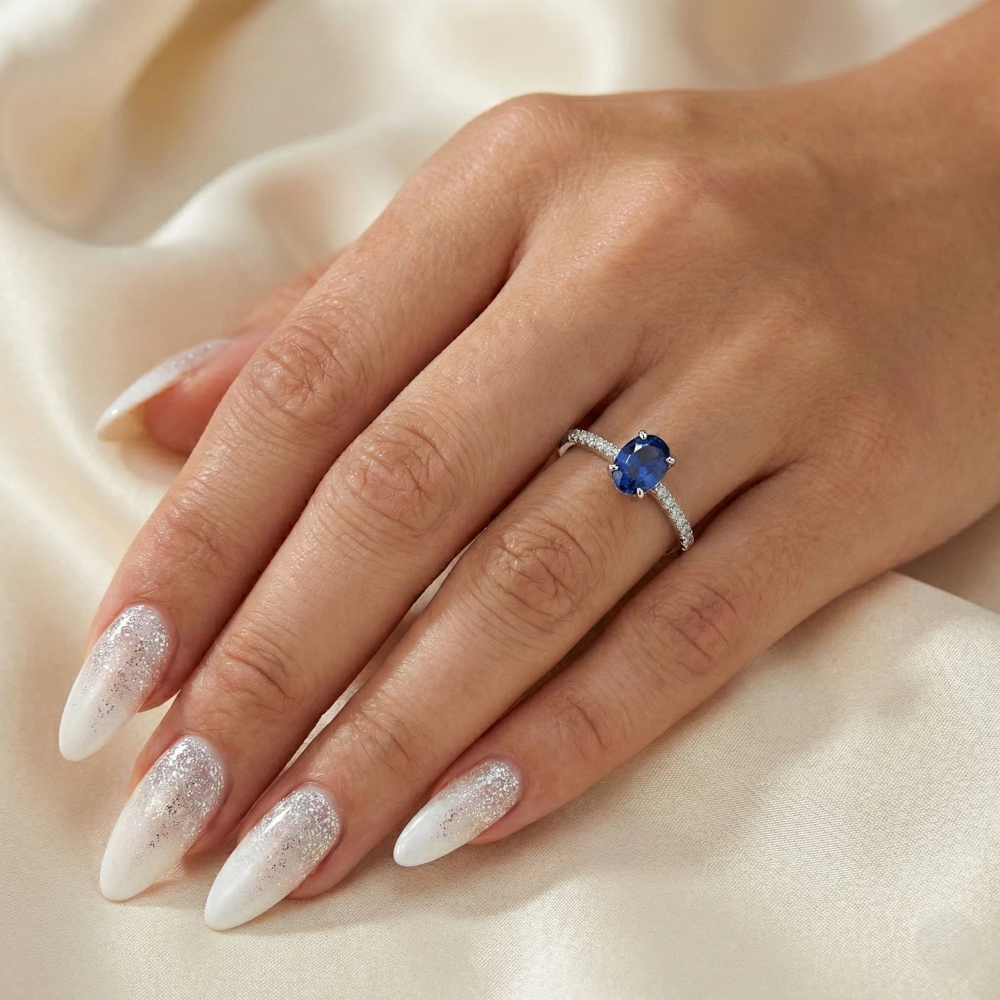 2.00ct Oval Cut Blue Sapphire Engagement Ring with Side Stones