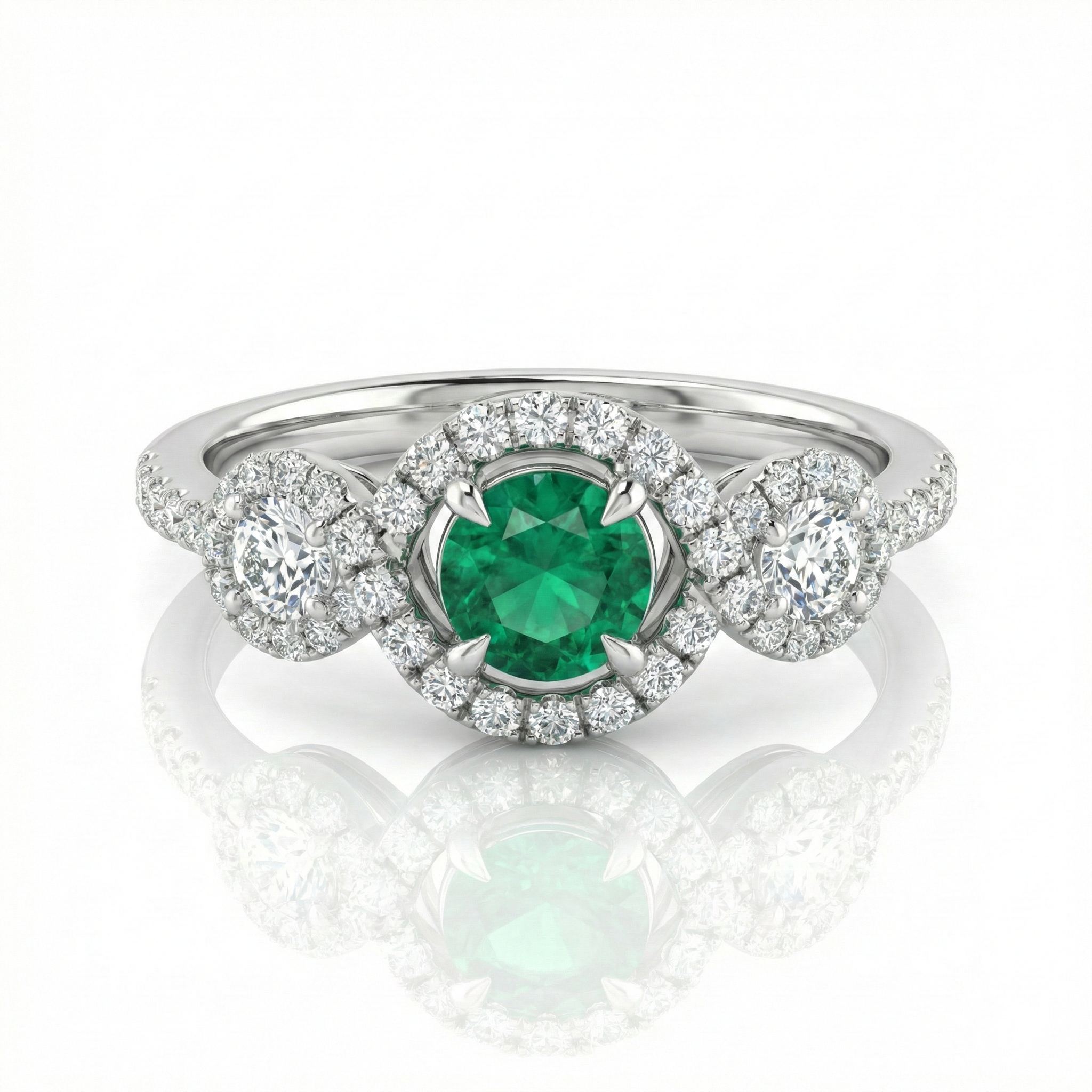 0.38ct Round Cut Emerald Halo Setting Engagement Ring