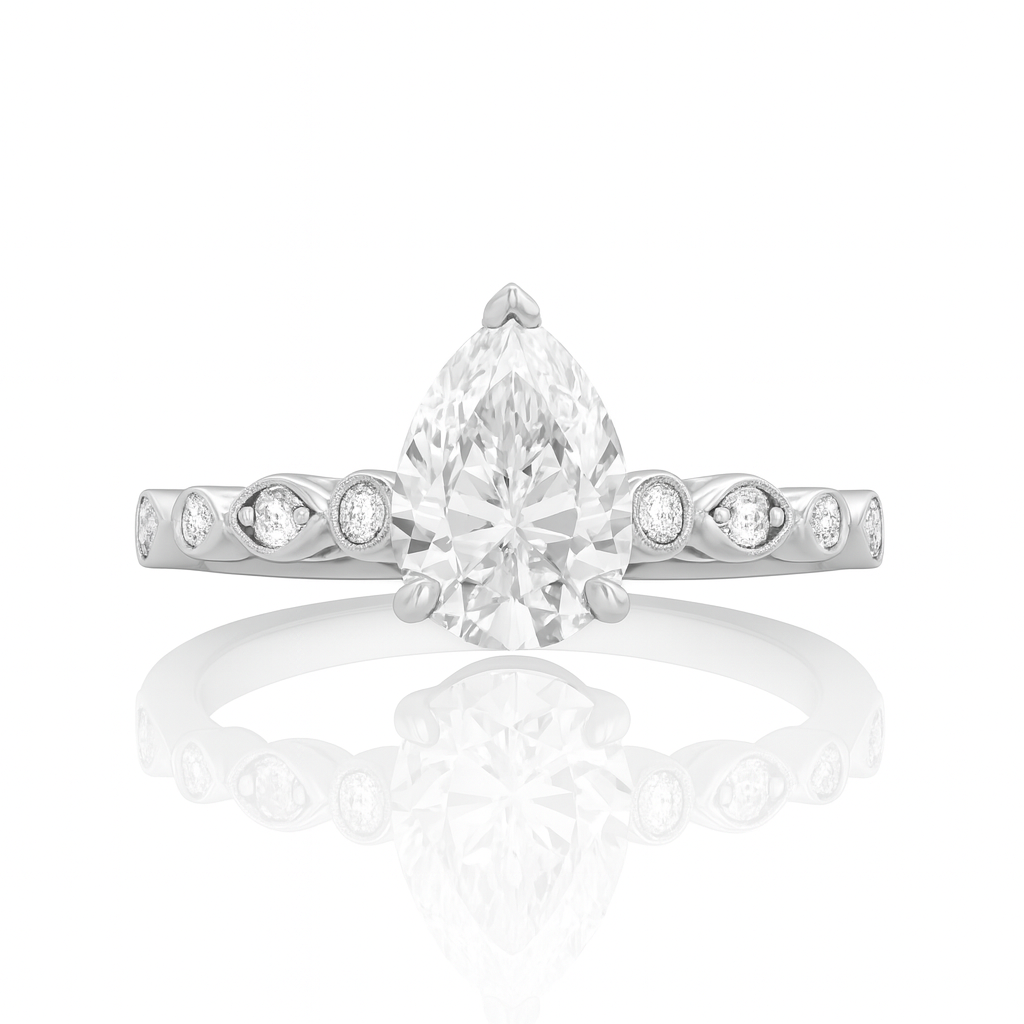 Natural Pear Shape Shoulder Diamond Engagement Ring 0.73ct
