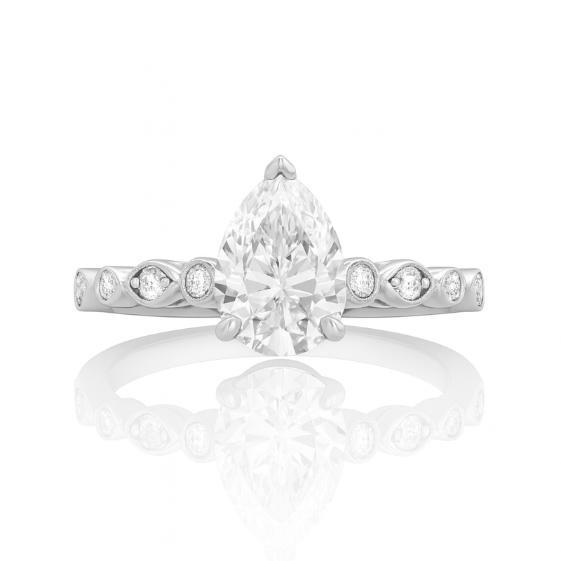 Natural Pear Shape Shoulder Diamond Engagement Ring 0.73ct