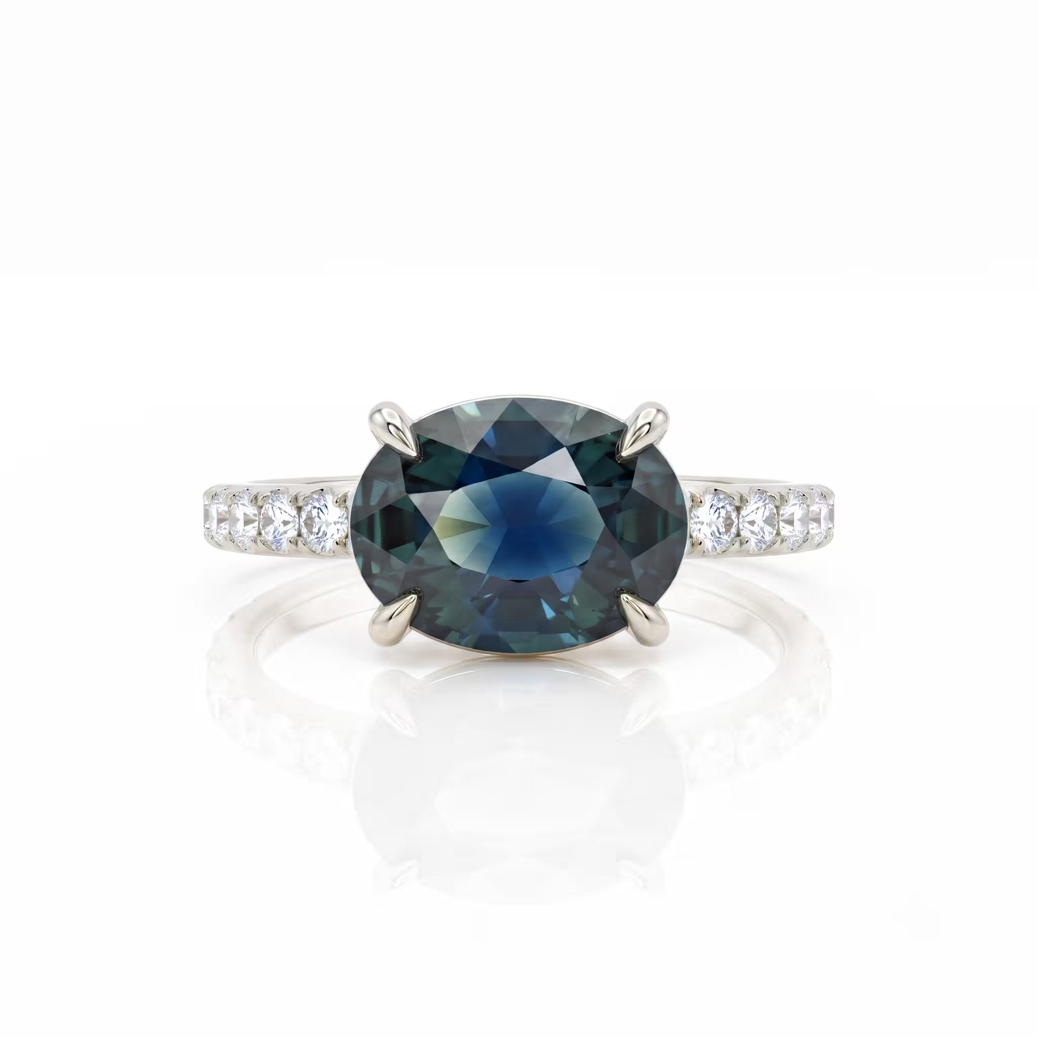 2.52ct Oval Cut Teal Sapphire Engagement Ring - 18K Gold
