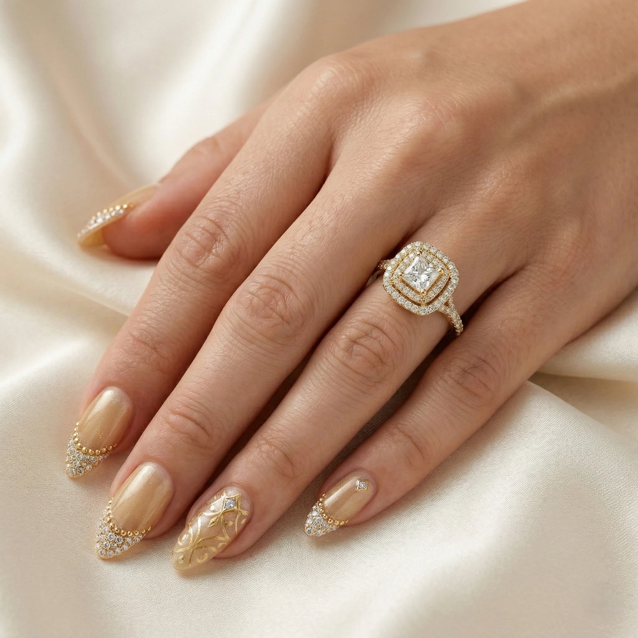 0.57ct GIA Natural Princess Cut Double Halo Set Engagement Ring