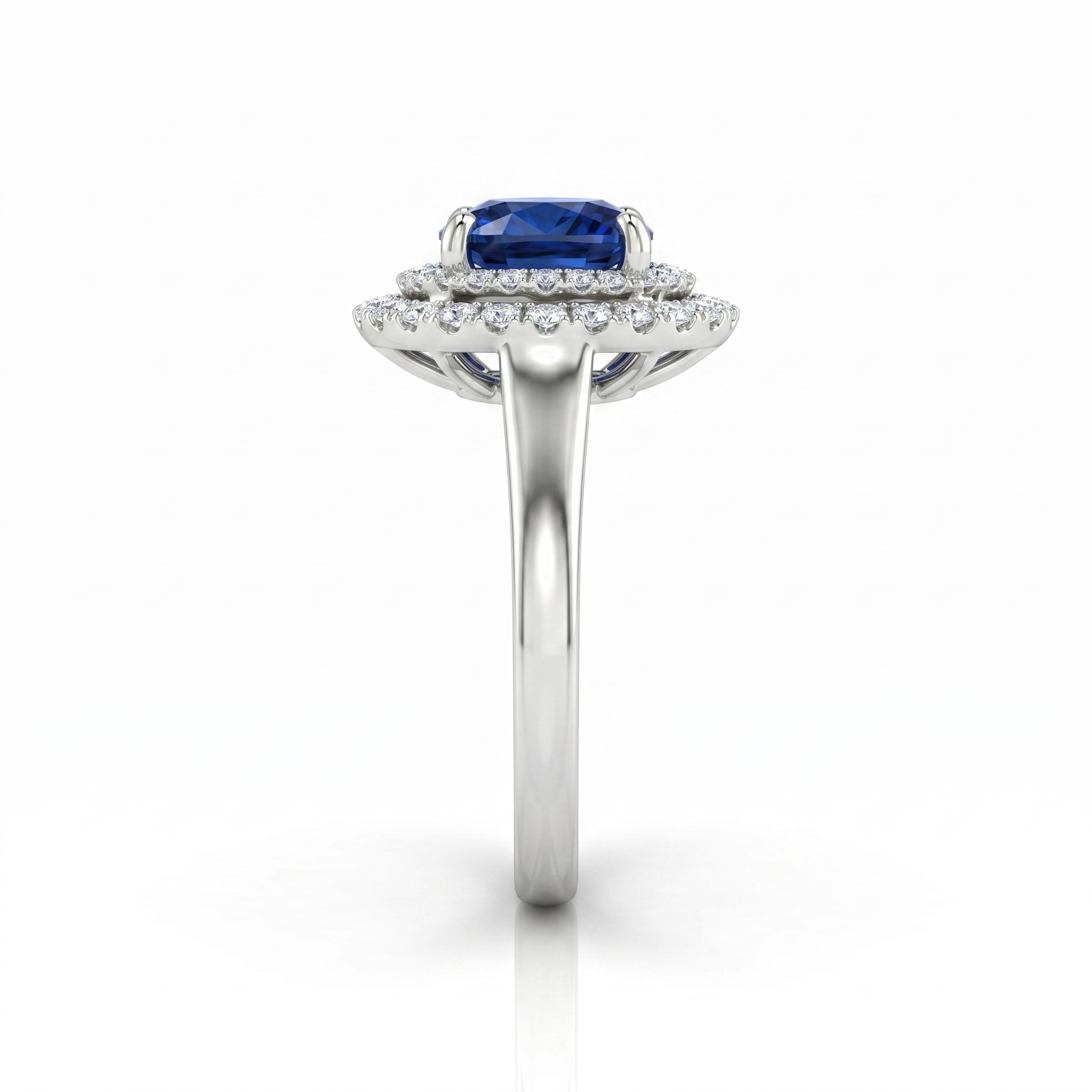 1.47ct Oval Cut Blue Sapphire Halo Setting Engagement Ring - 18K Gold