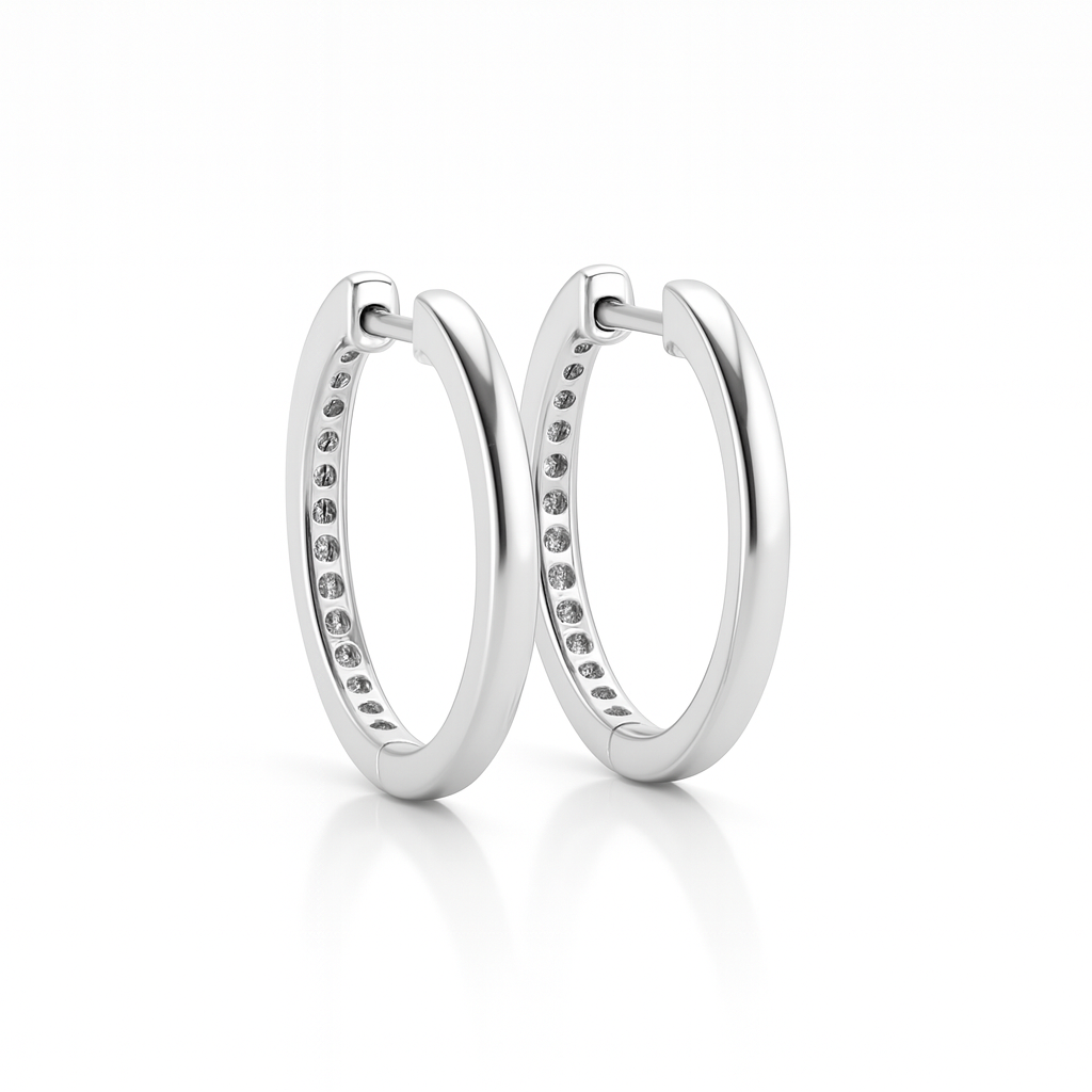 18K White Gold Grain Set Circle Hoop Diamond Earrings 0.18CT