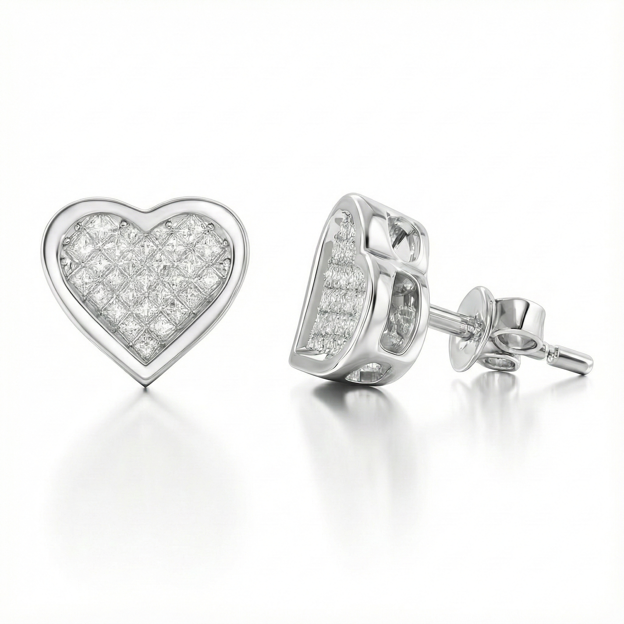 1.00ct Cluster Diamond Heart Shape Stud Earring, 18ct White Gold Chloe's Jewellers