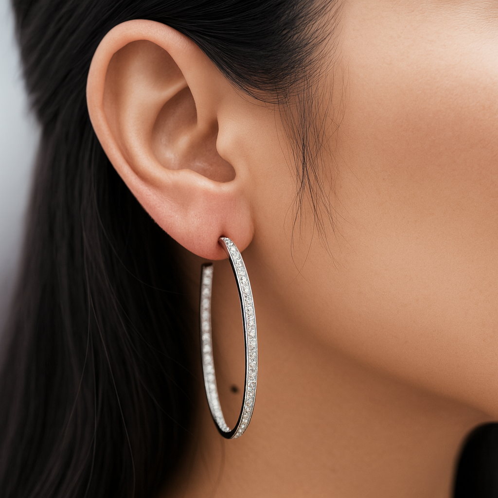 Pave set In Out Setting Diamond Gold Hoop Earring 2.76ct