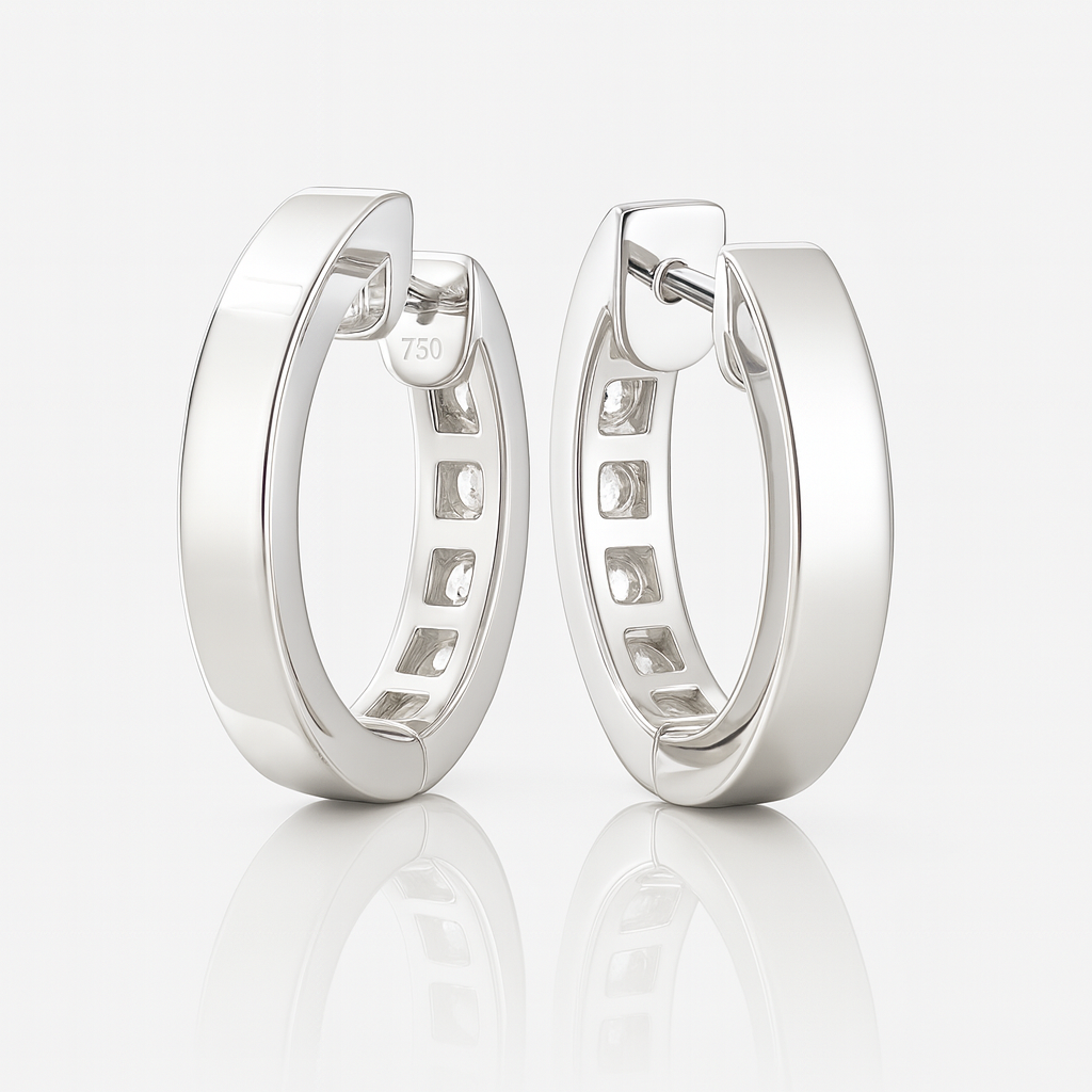 18K White Gold Channel Set Hoop Diamond Earrings 0.42CT