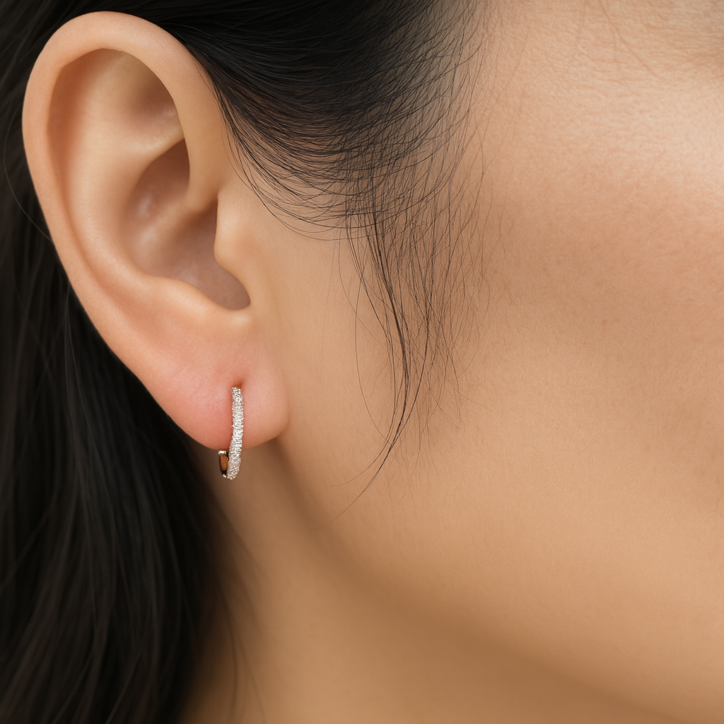 18K White Gold Grain Set Oval Hoop Diamond Earrings 0.30CT