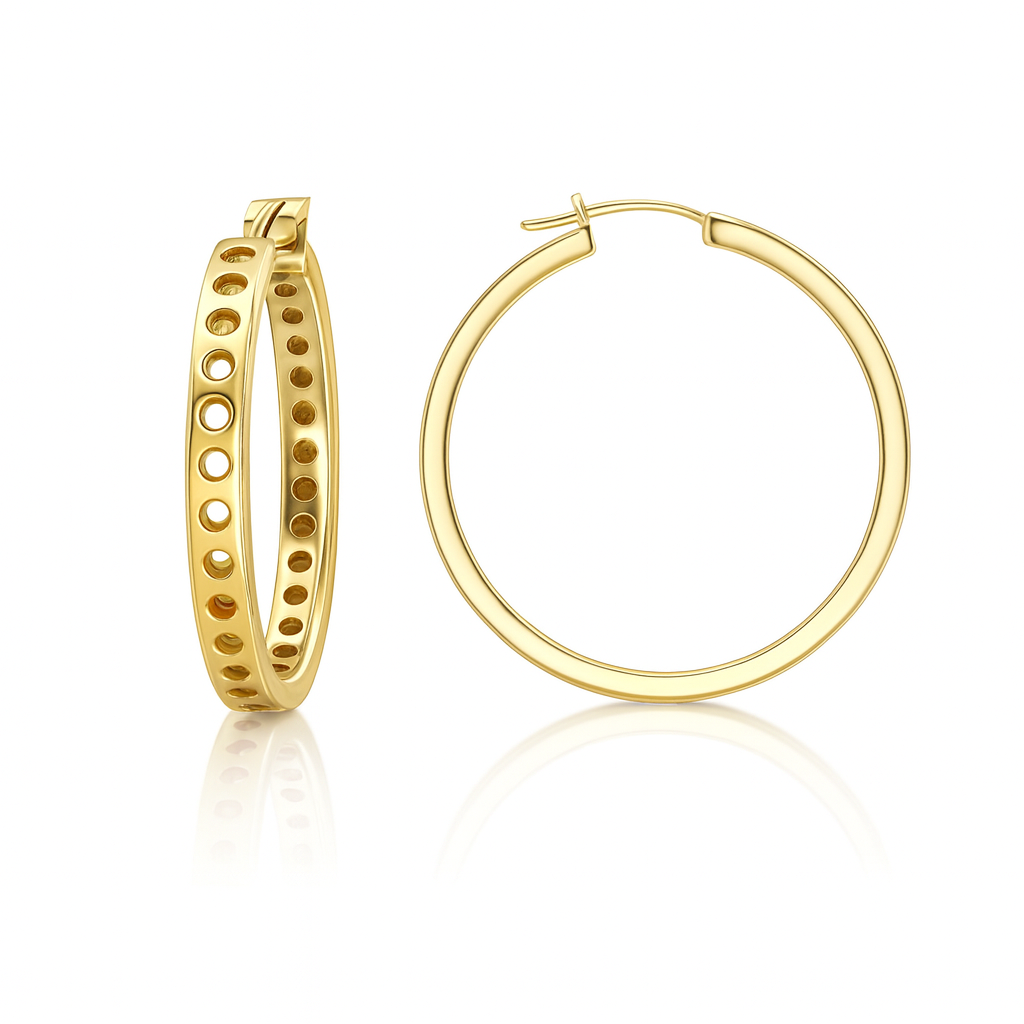 Pave set In Out Setting Diamond Gold Hoop Earring