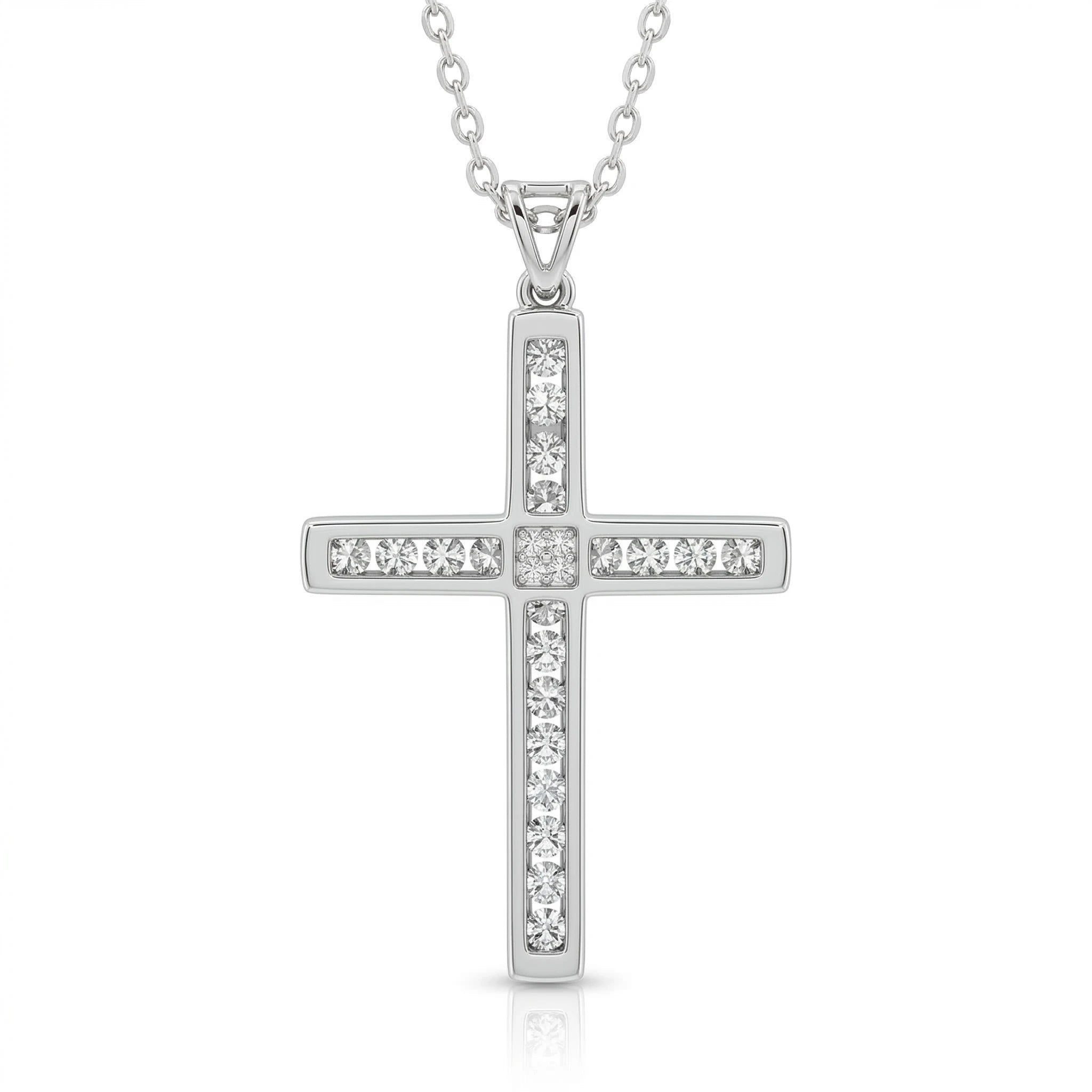 1ct Natural Diamond Cross Pendant Necklace in 9K White Gold Chloe's Jewellers