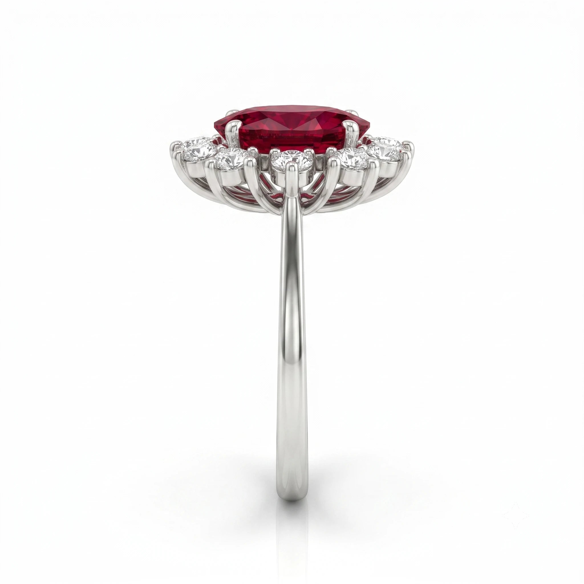 1.64ct Oval Shape Thai Ruby Halo Set Engagement Ring  - Platinum