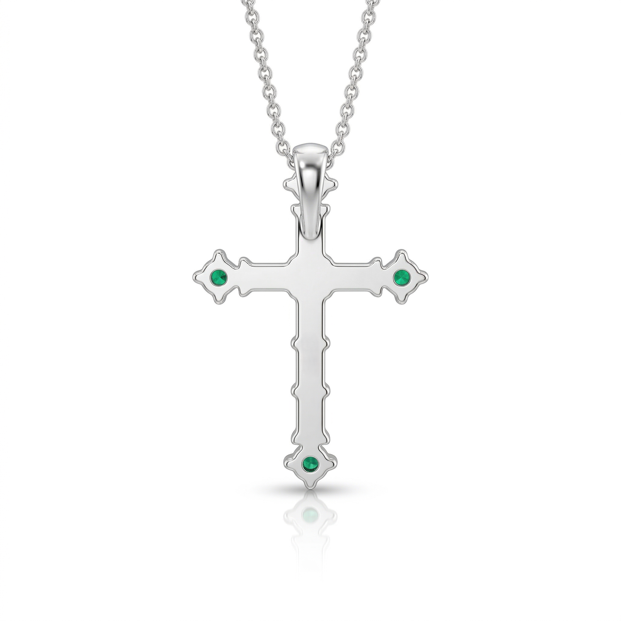 Emerald & Natural Diamond Cross Pendant Necklace in 18K White Gold