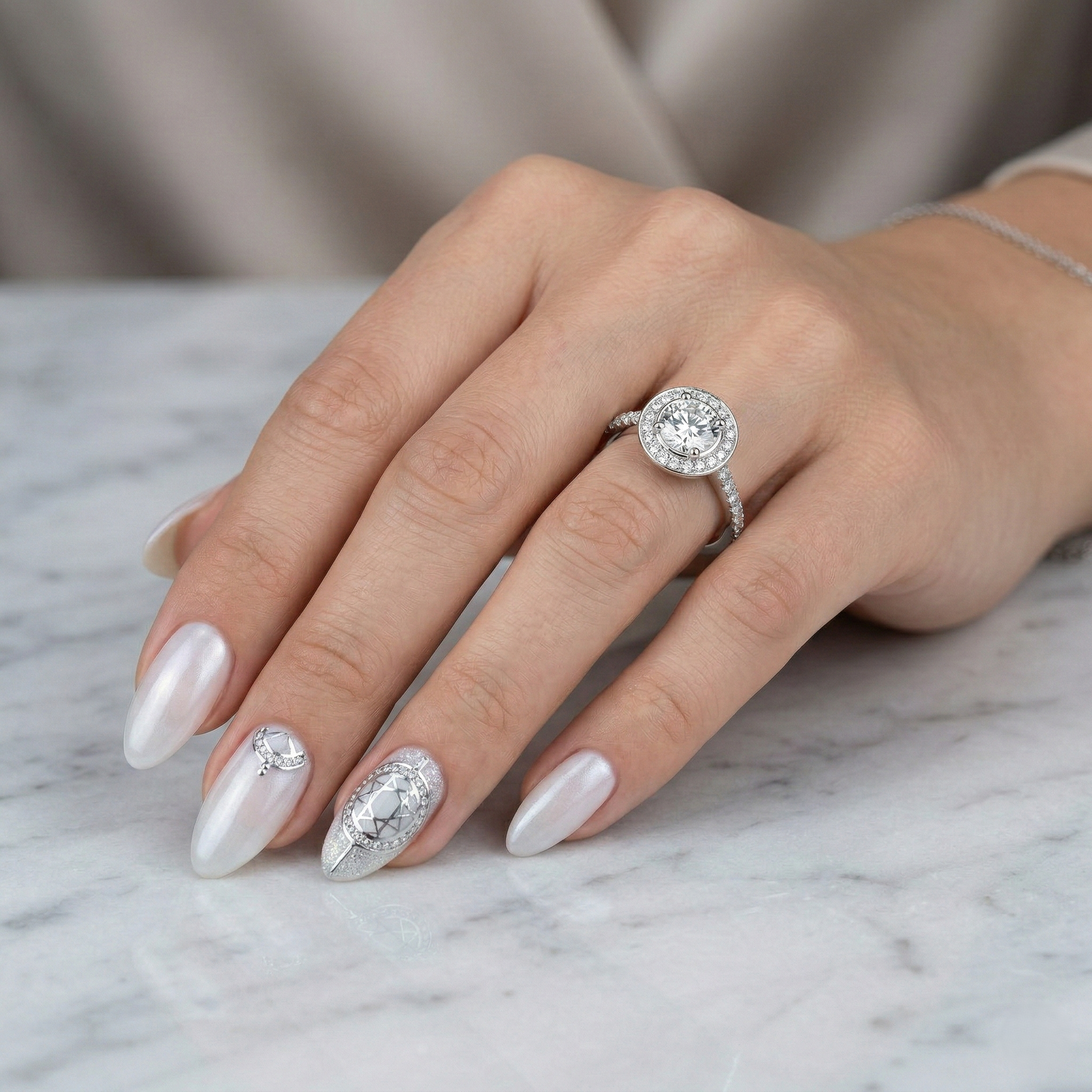 0.40ct GIA Round Cut Natural Diamond Halo Setting Engagement Ring, F / SI1