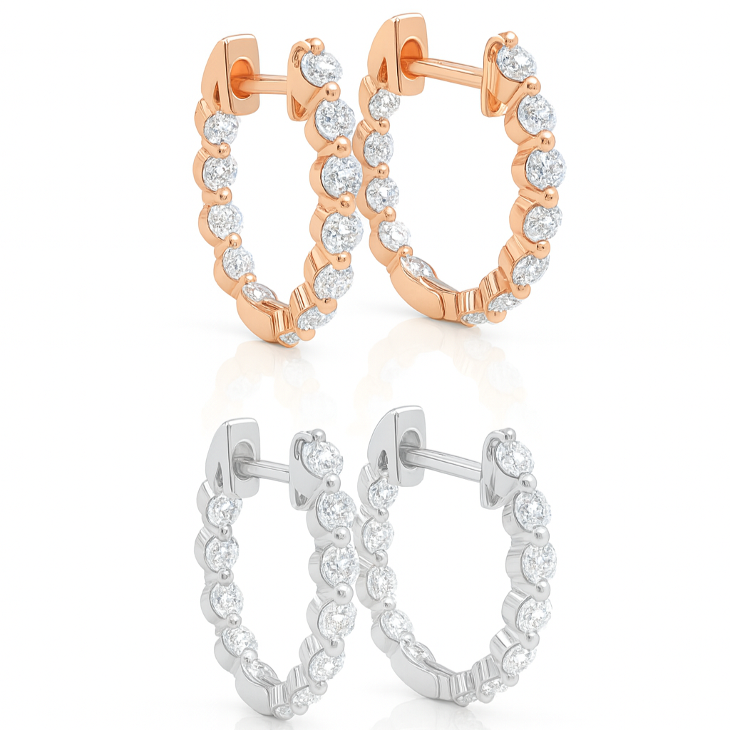 Claw Set In & Out Brilliant Cut Diamond Round Hoop Earrings 0.33CT