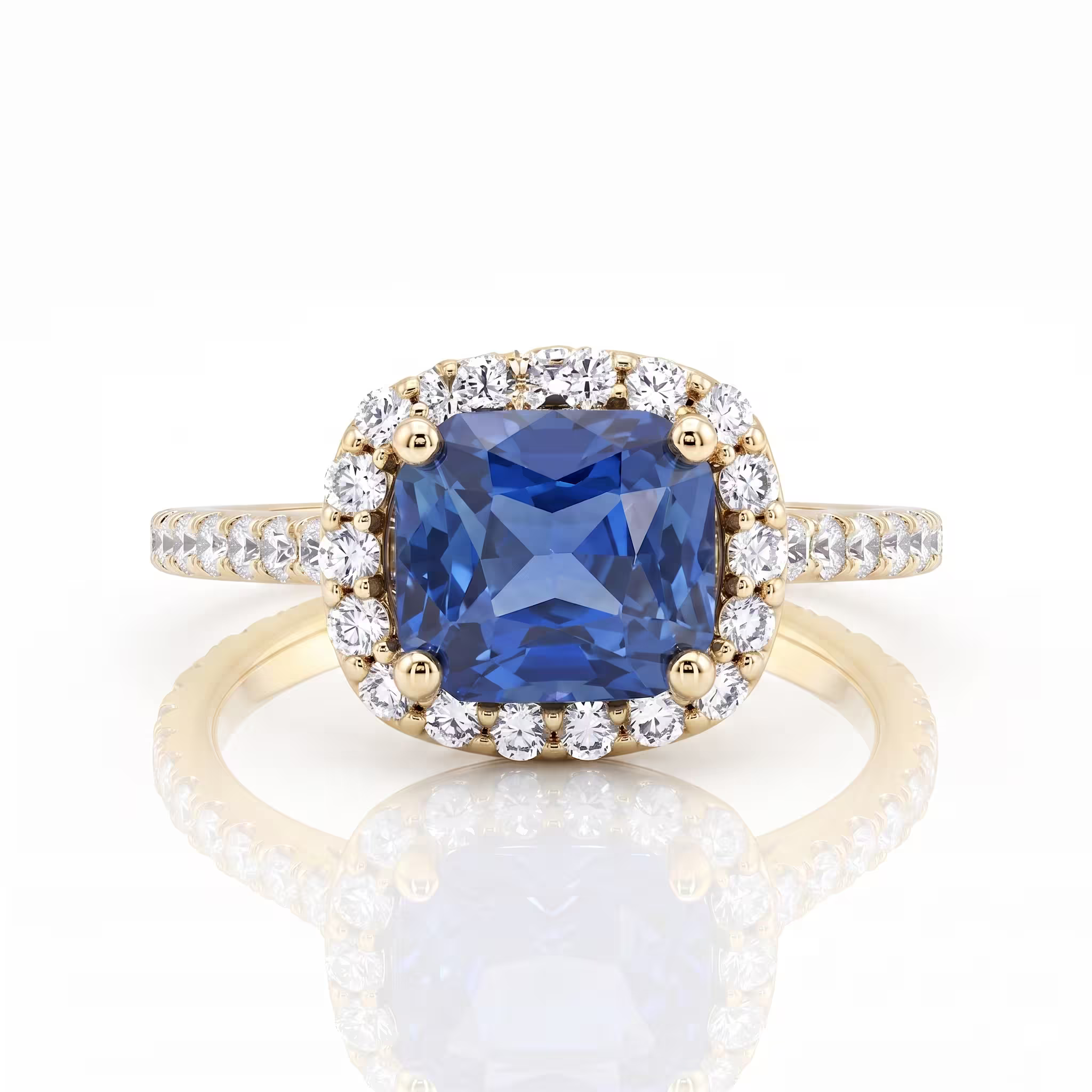 1.24ct Cushion Cut Blue Sapphire Halo Setting Engagement Ring - 18K Gold Chloe's Jewellers