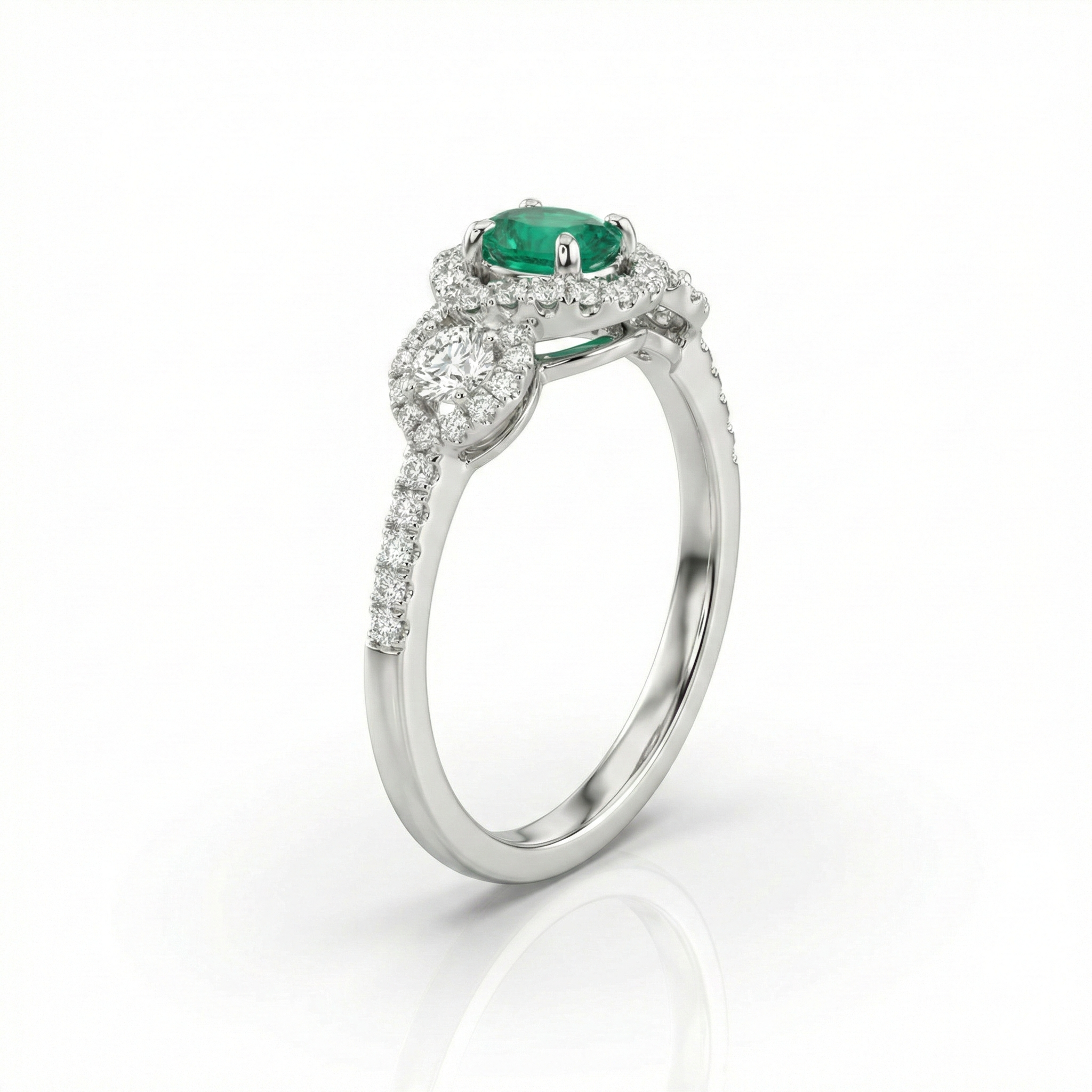 0.30ct Round Cut Emerald Halo Setting Engagement Ring