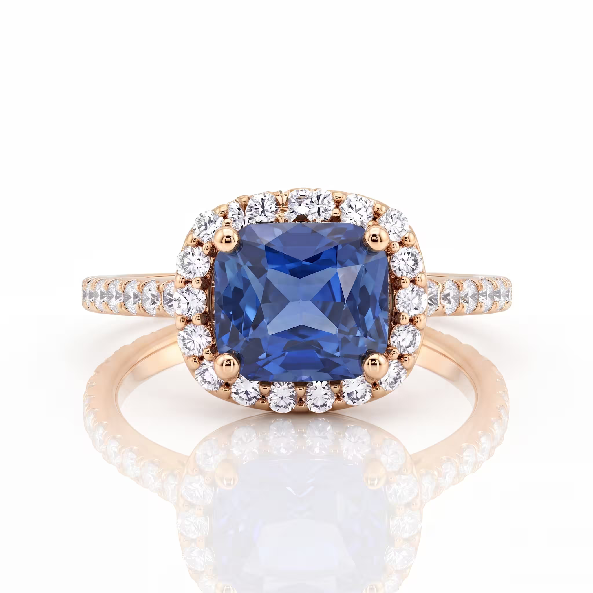 1.24ct Cushion Cut Blue Sapphire Halo Setting Engagement Ring - 18K Gold Chloe's Jewellers