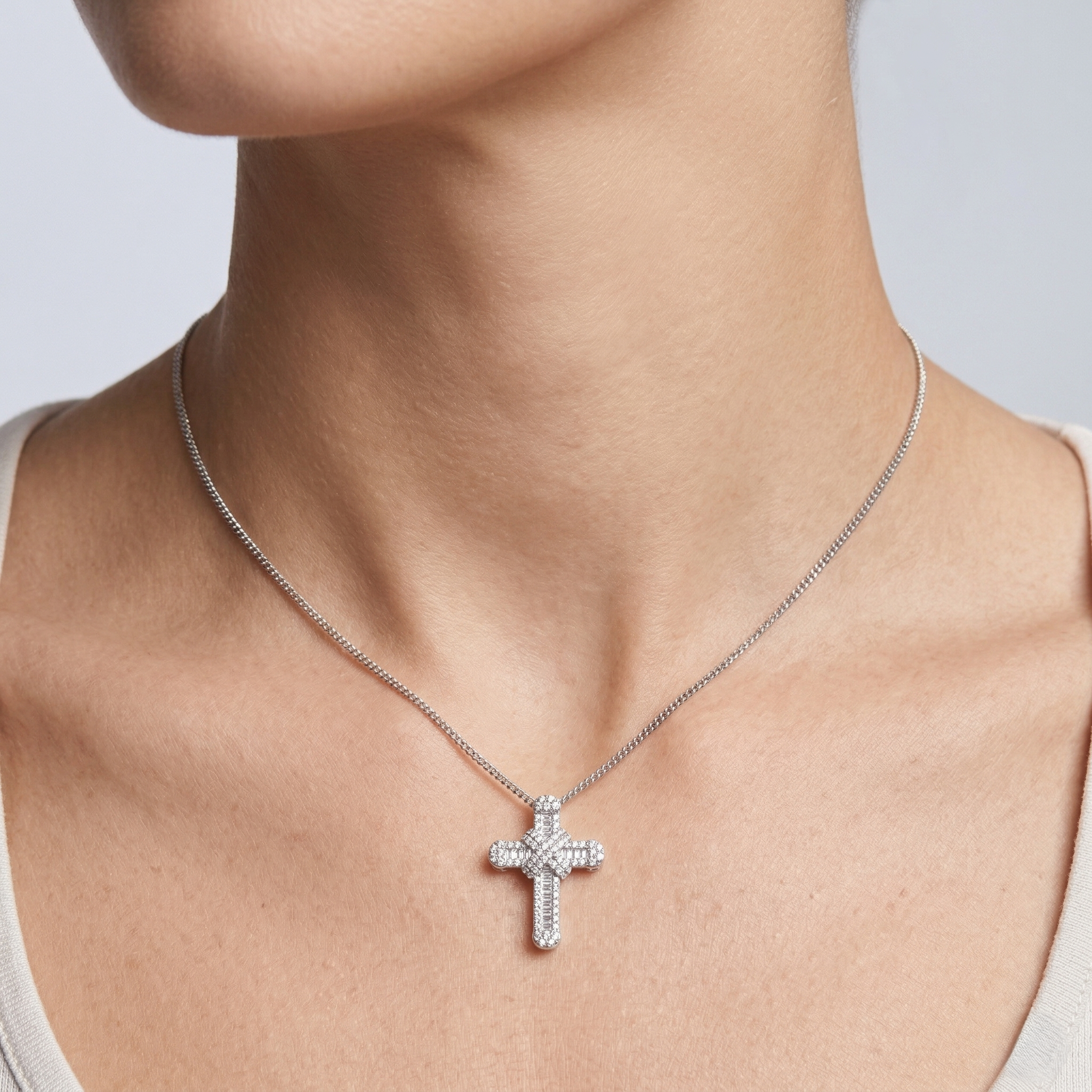 1.03ct Natural Diamond Cross Pendant Necklace in 18K White Gold