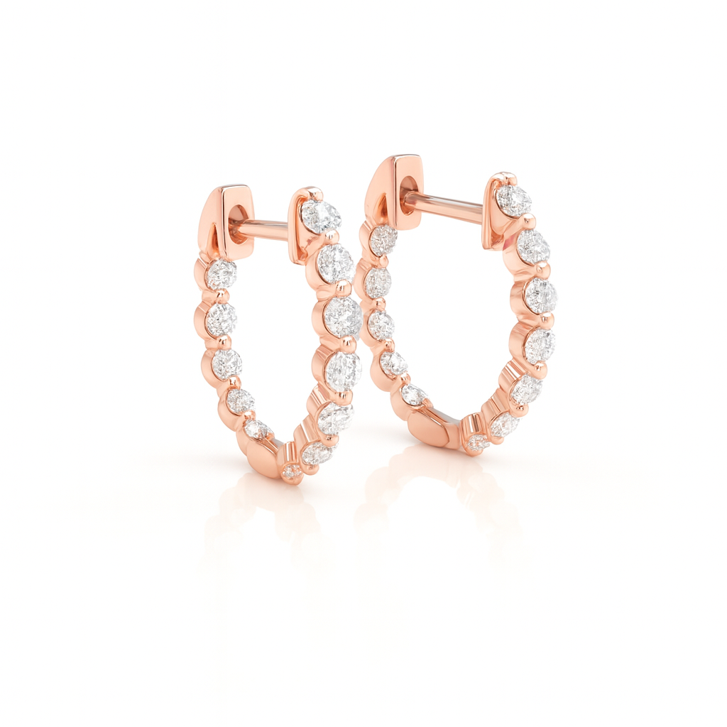 18K White Gold Claw Set In & Out Brilliant Cut Diamond Round Hoop Earrings 0.33CT